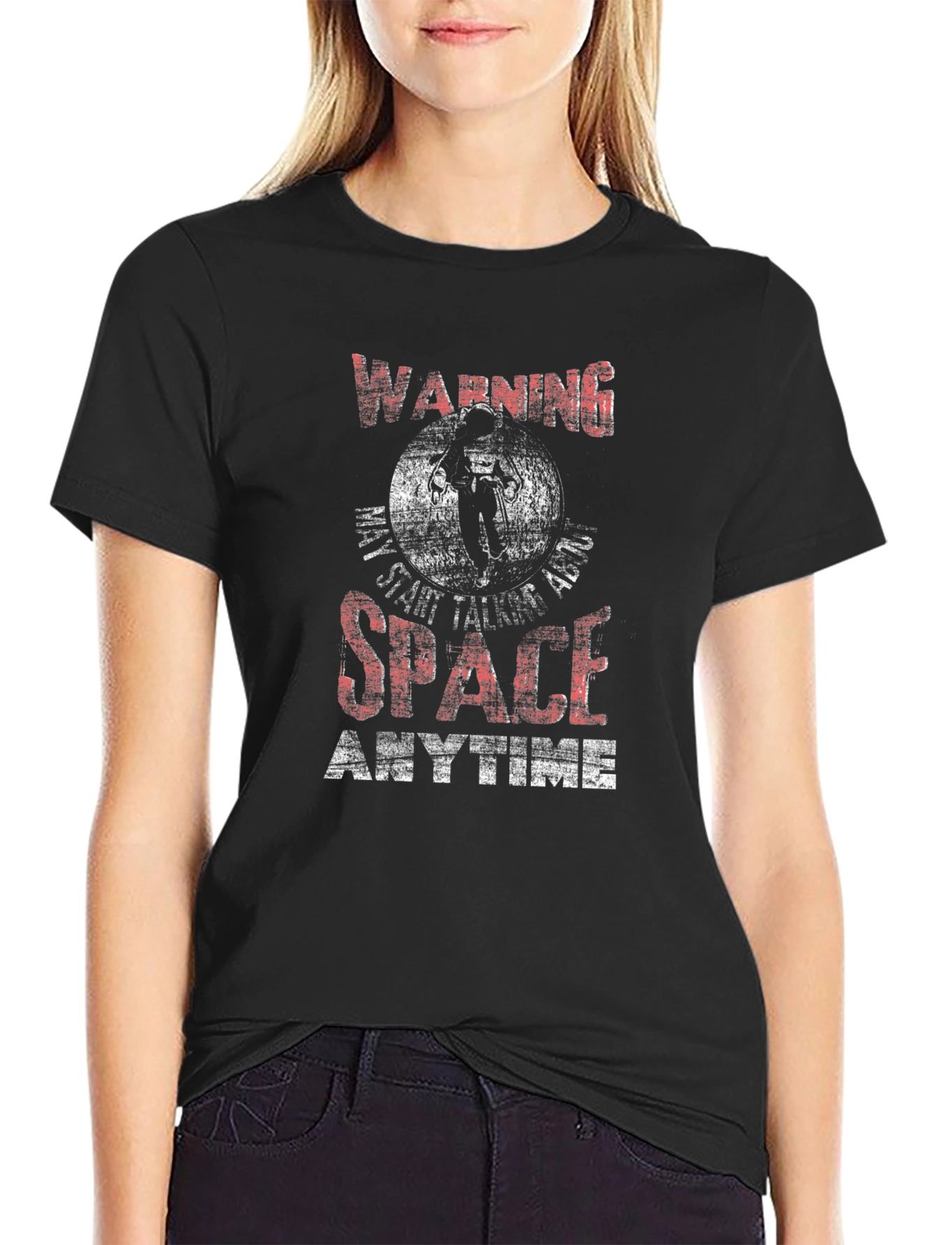 Black Warning May Start Talking About Space T-Shirt view 2