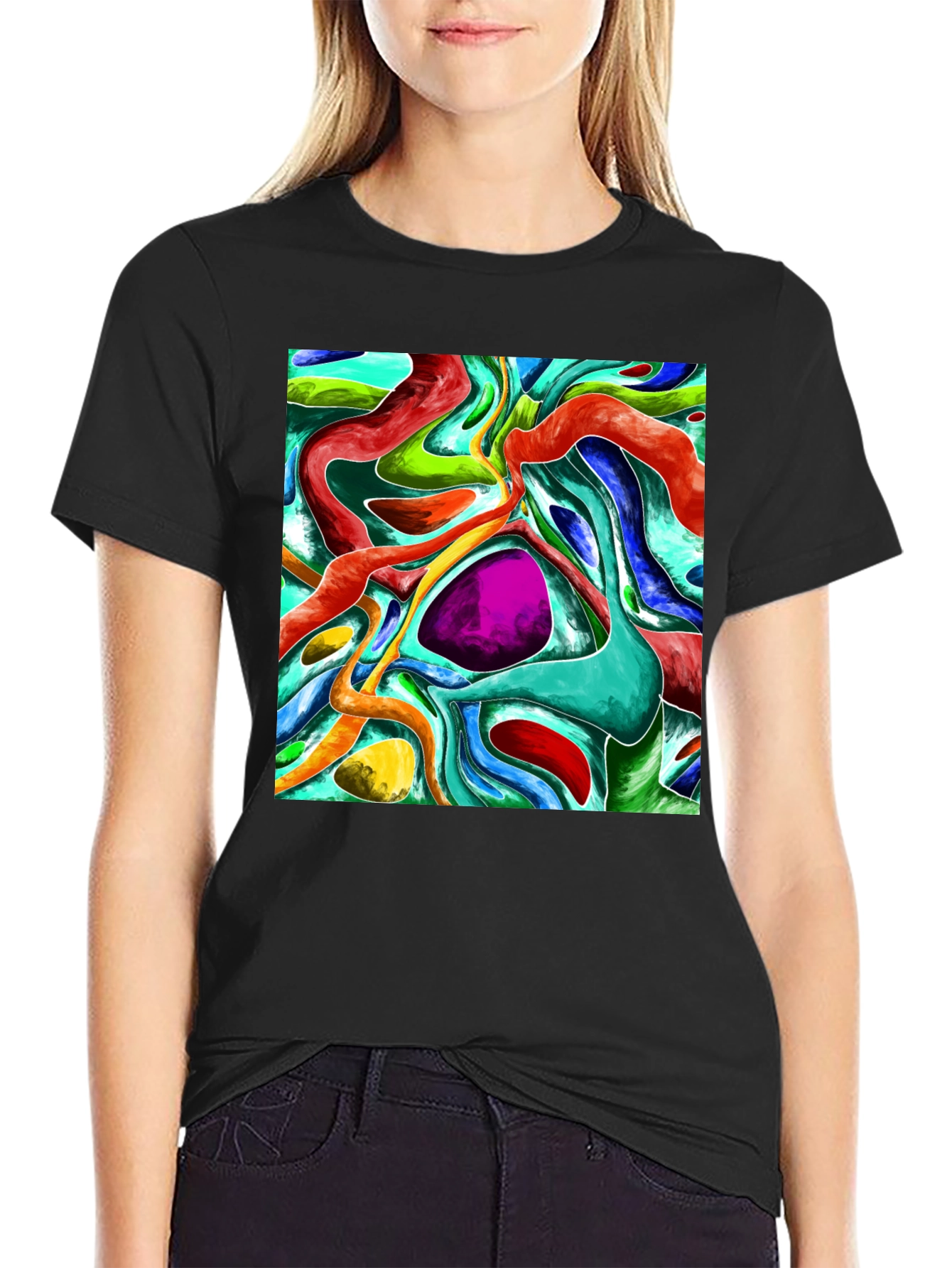 Black Abstract Fluid Art Graphic Tee - Vivid & Unique Design view 2