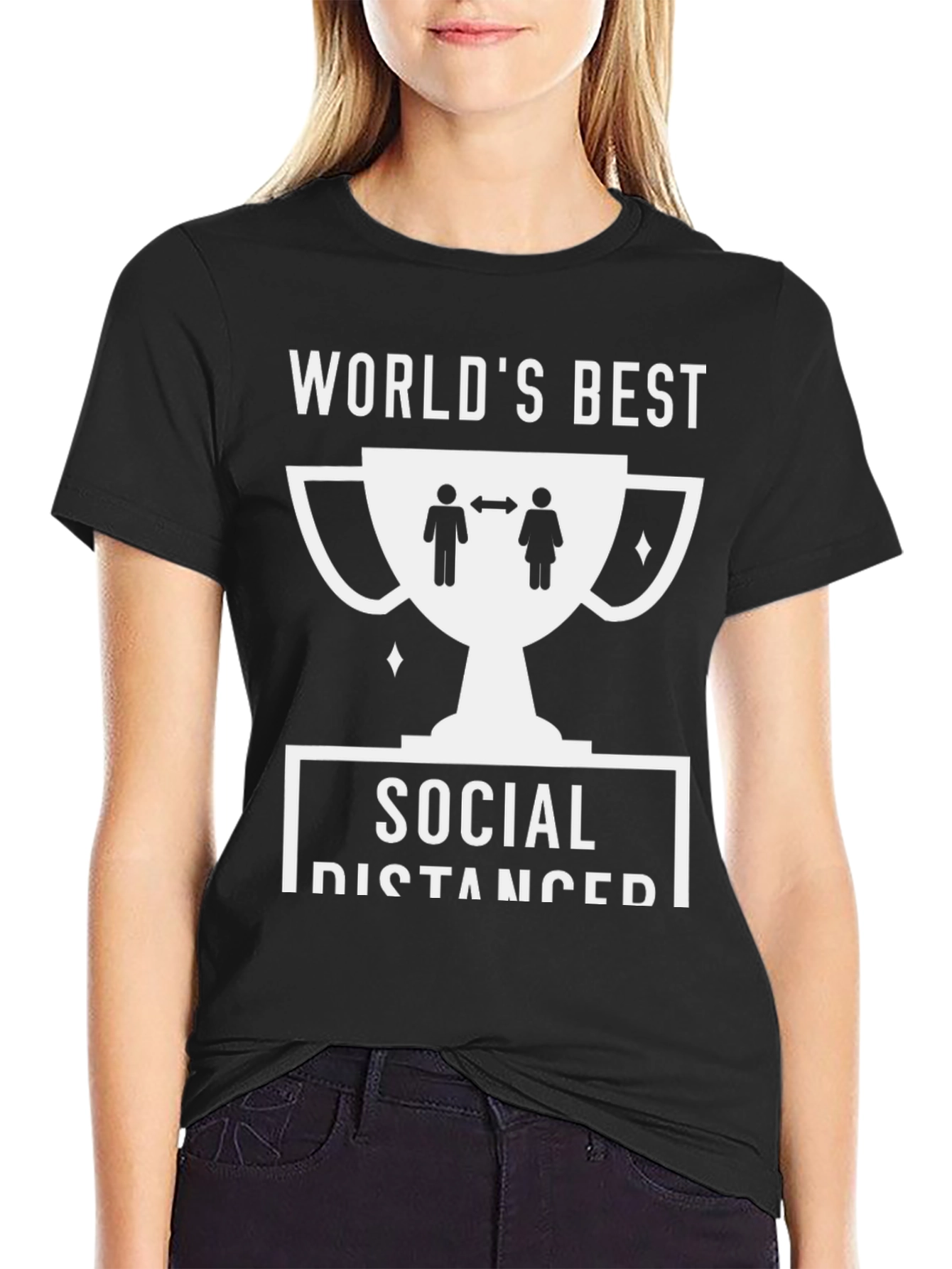 Black World's Best Social Distancer Trophy Graphic Tee view 2