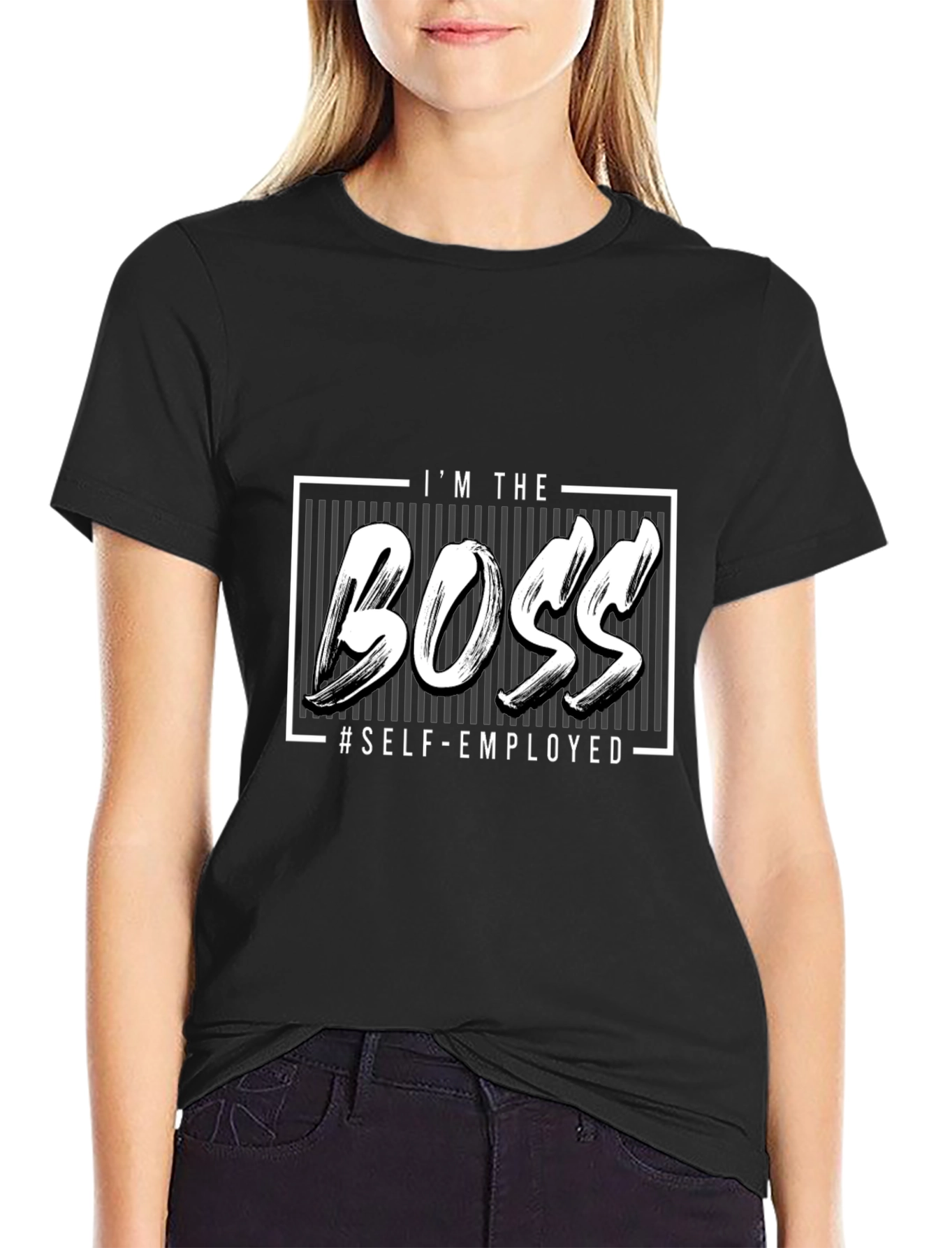 Black I'm The Boss Self-Employed Graphic T-Shirt view 2