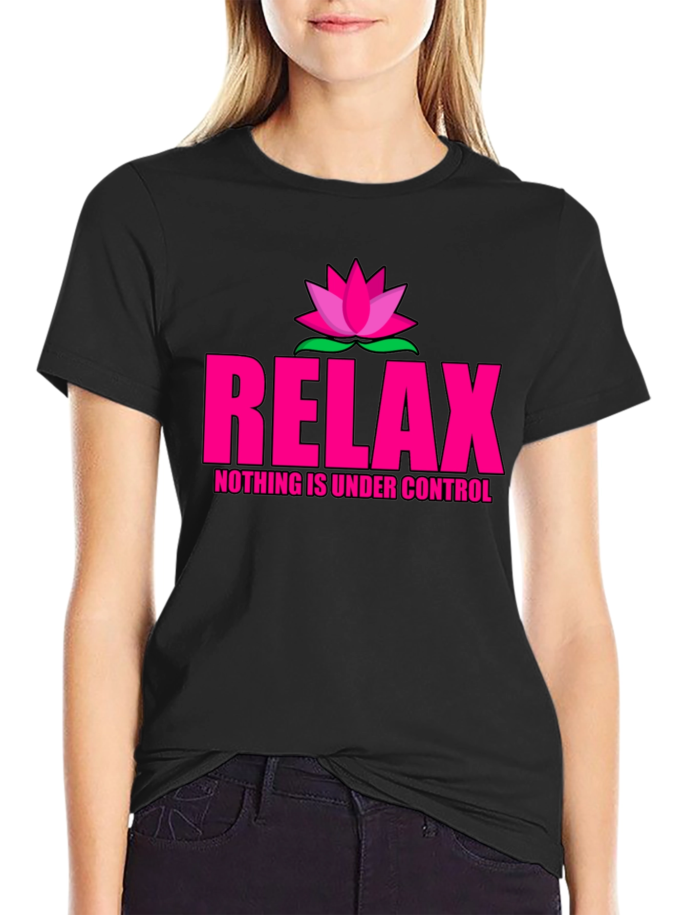 Black Relax Lotus T-Shirt - Nothing Is Under Control view 2