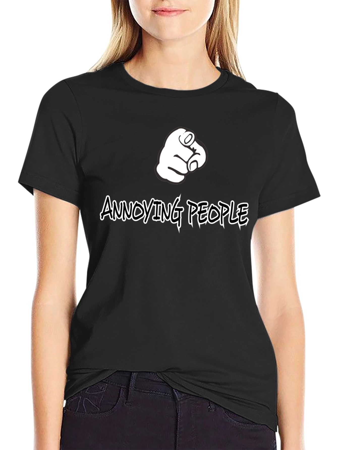 Black Annoying People Pointing Finger Graphic T-Shirt view 2