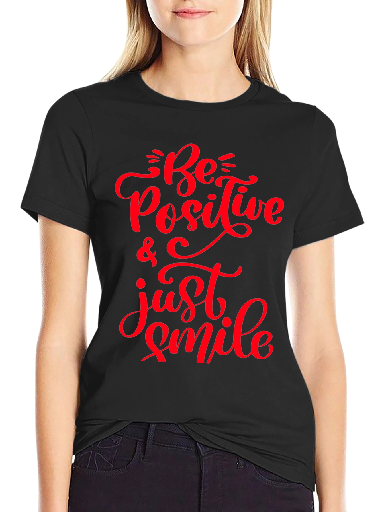 Black Be Positive T-Shirt - Motivational Graphic Tee view 2