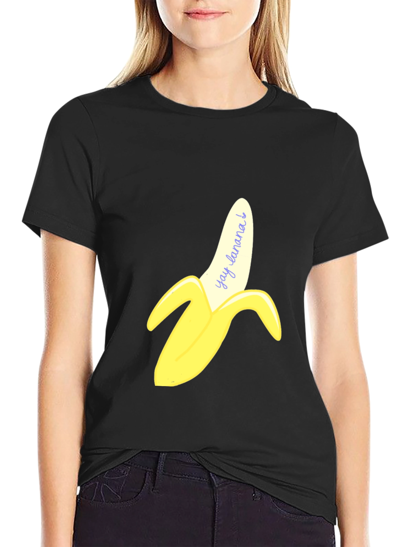 Black Yay Banana! Graphic Print T-Shirt view 2