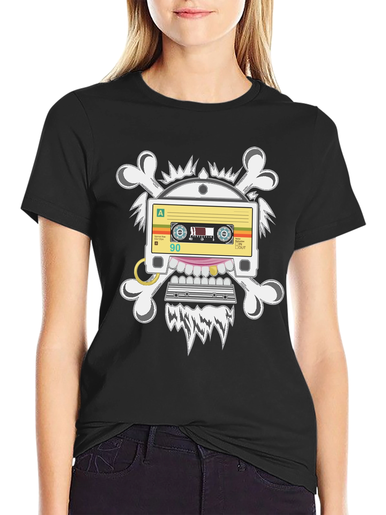 Black Cassette Tape Skull Graphic T-Shirt view 2