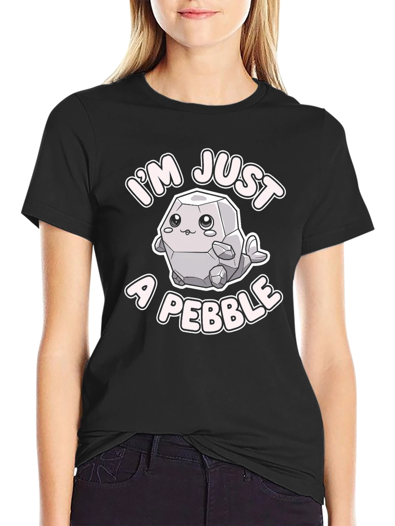 Black Cute "I'm Just a Pebble" Graphic Tee view 2