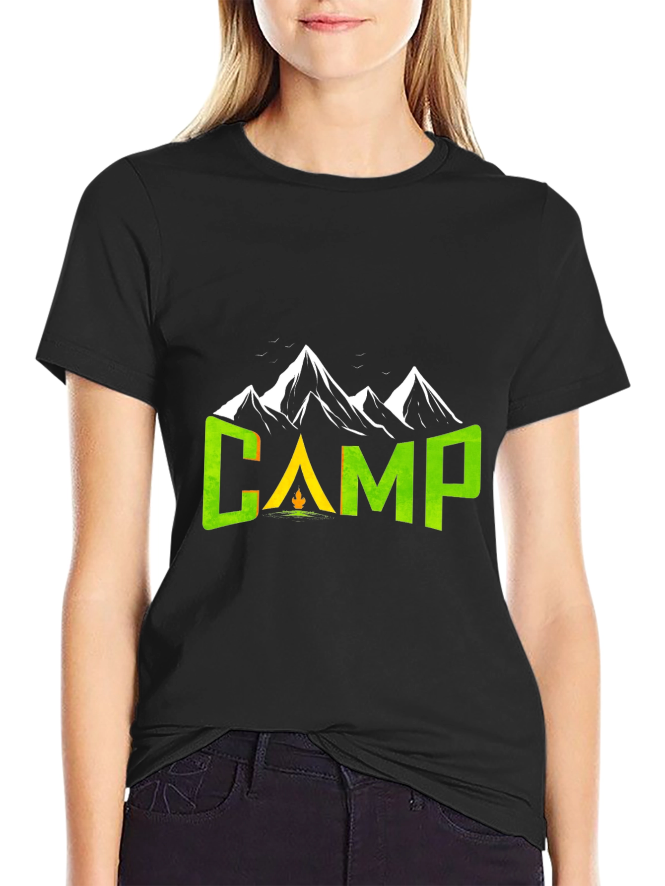 Black Camping Adventure T-Shirt - Mountain Design view 2