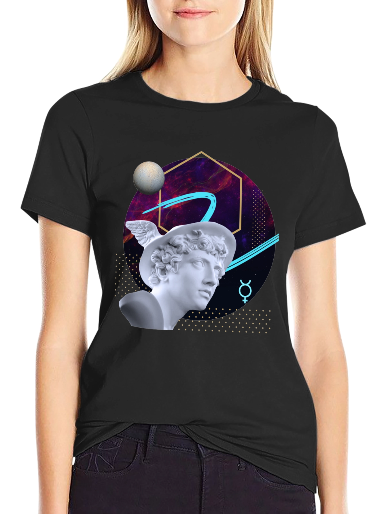 Black Mercury Bust Graphic Tee - Retro Aesthetic view 2