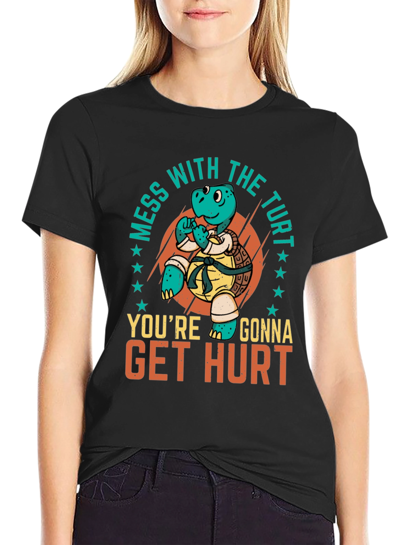 Black Martial Arts Turtle T-Shirt - Mess with the Turt view 2