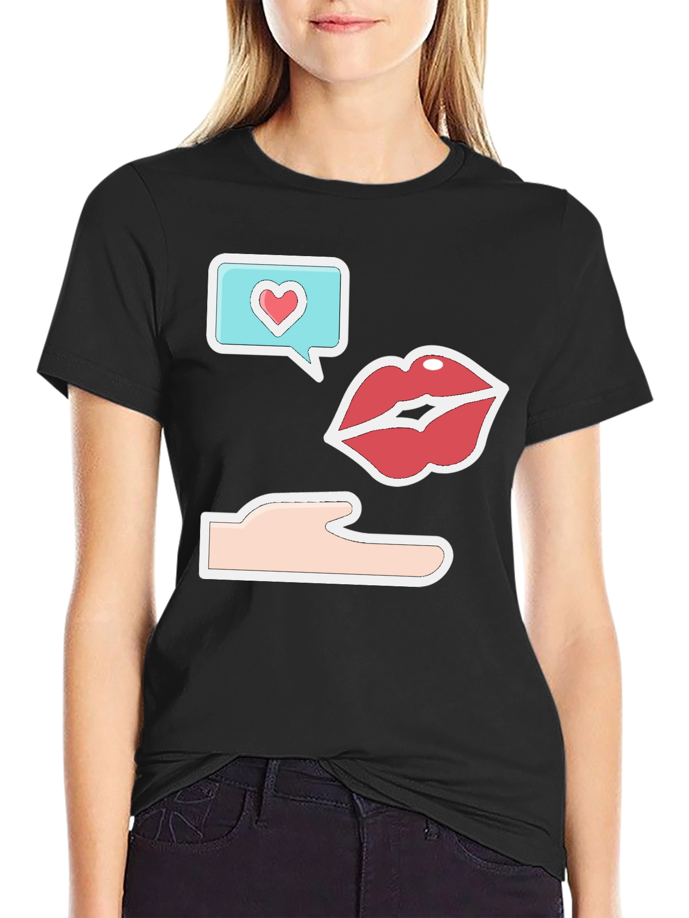 Black Flirty Emoji Graphic Tee - Black Crew Neck view 2