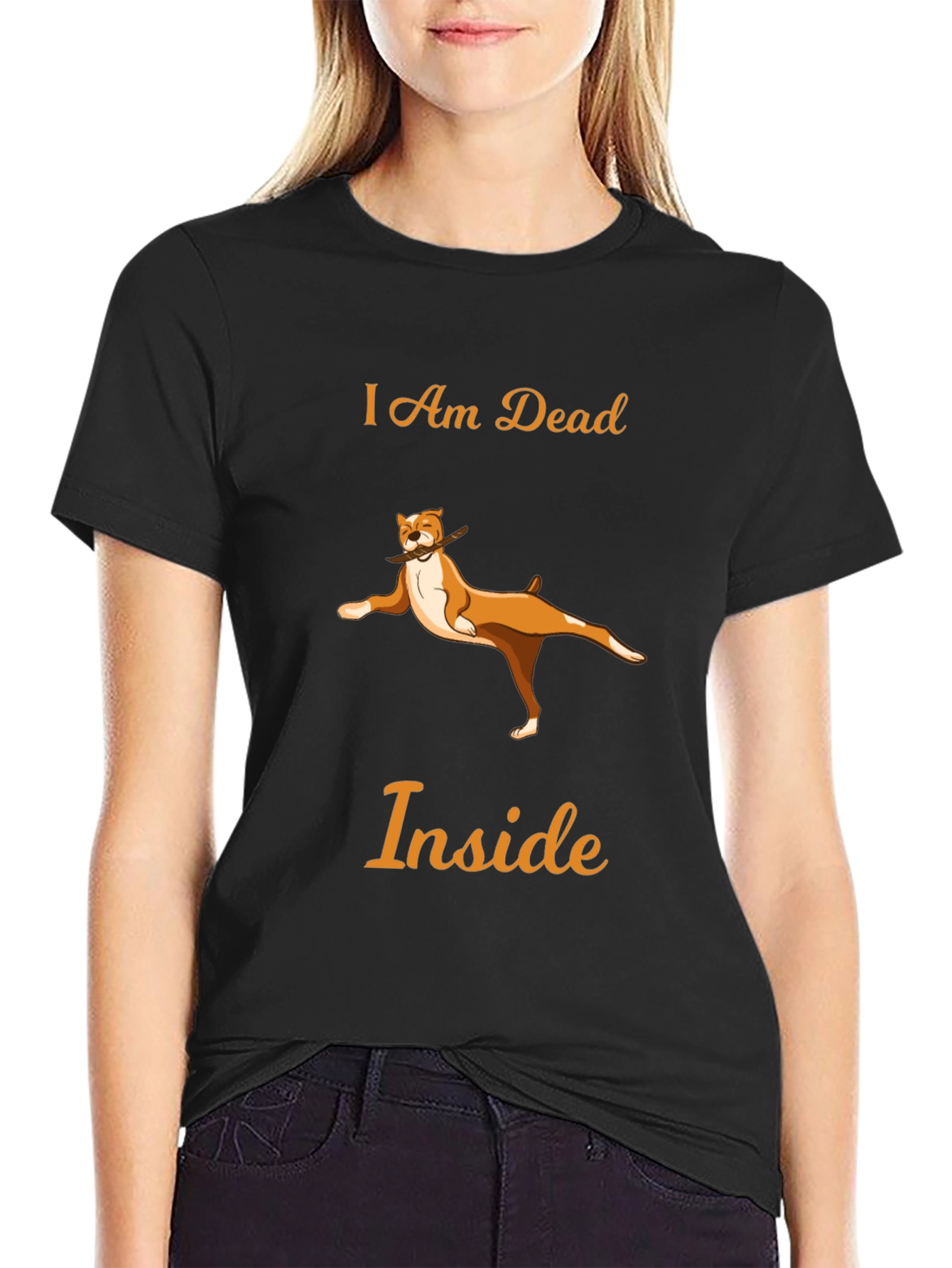 Black I Am Dead Inside Graphic Tee - Funny Dog Design view 2