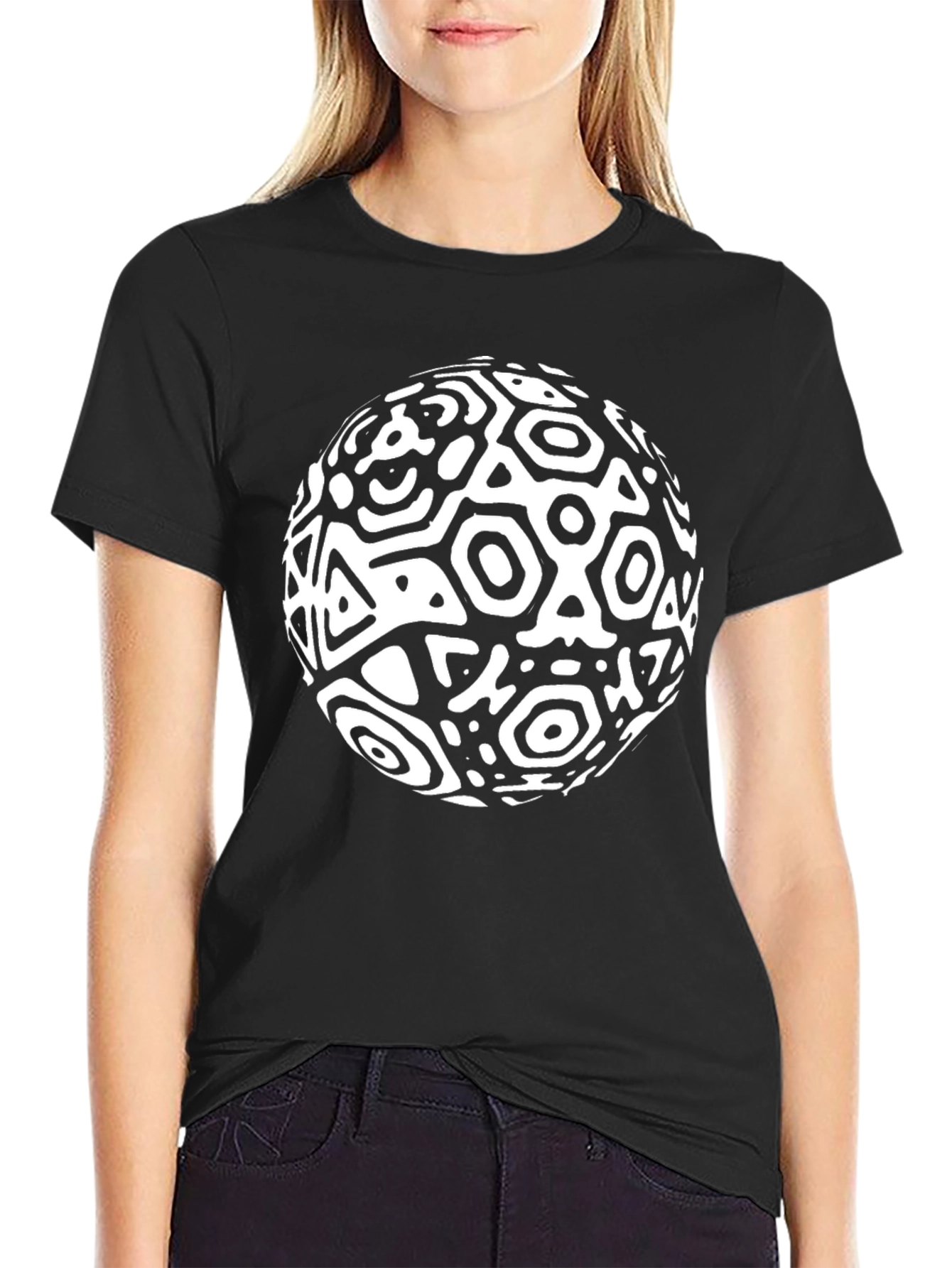 Black Abstract Sphere Graphic Black T-Shirt view 2