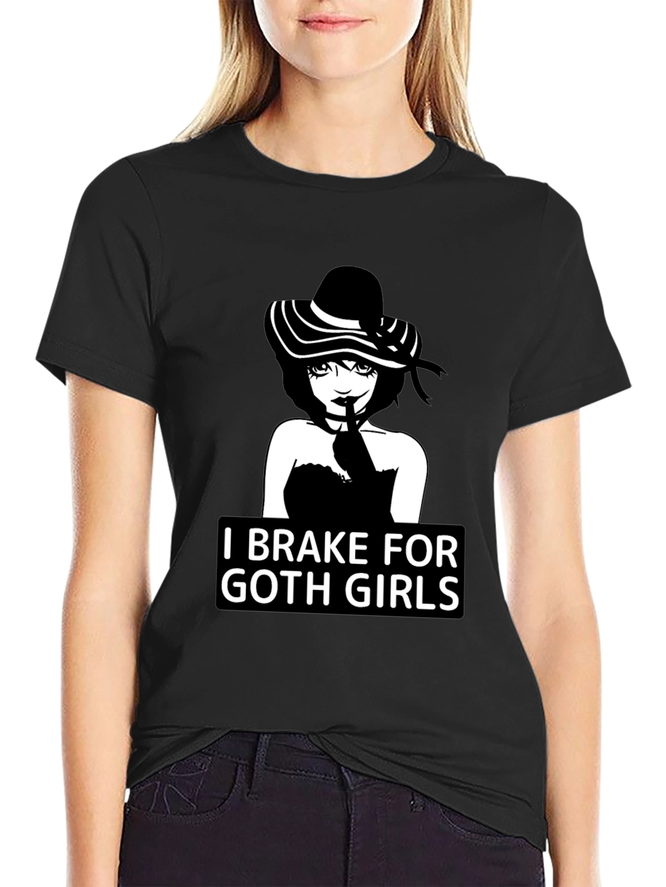 Black I Brake For Goth Girls T-Shirt - Black view 2