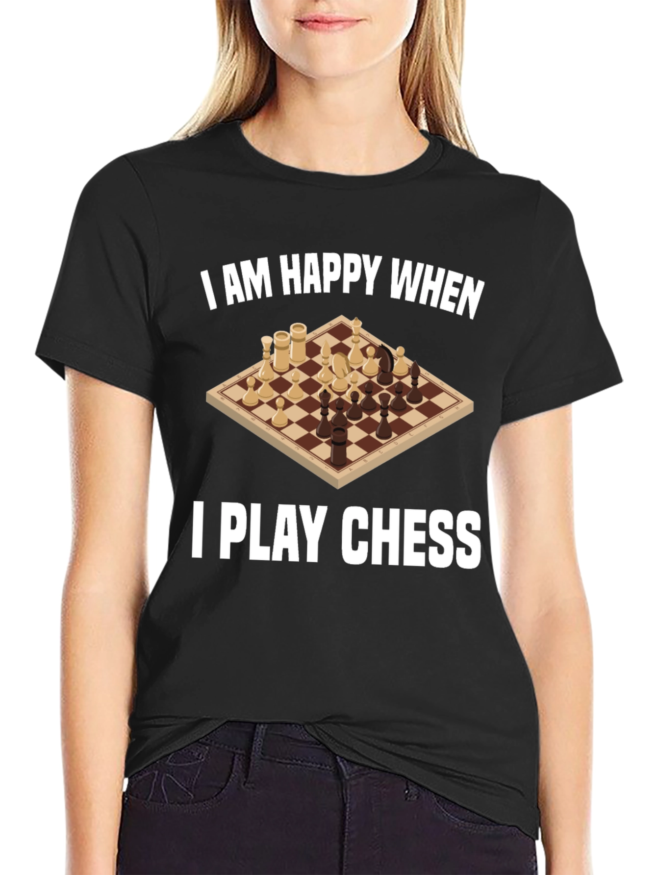 Black I am Happy When I Play Chess Graphic Tee view 2