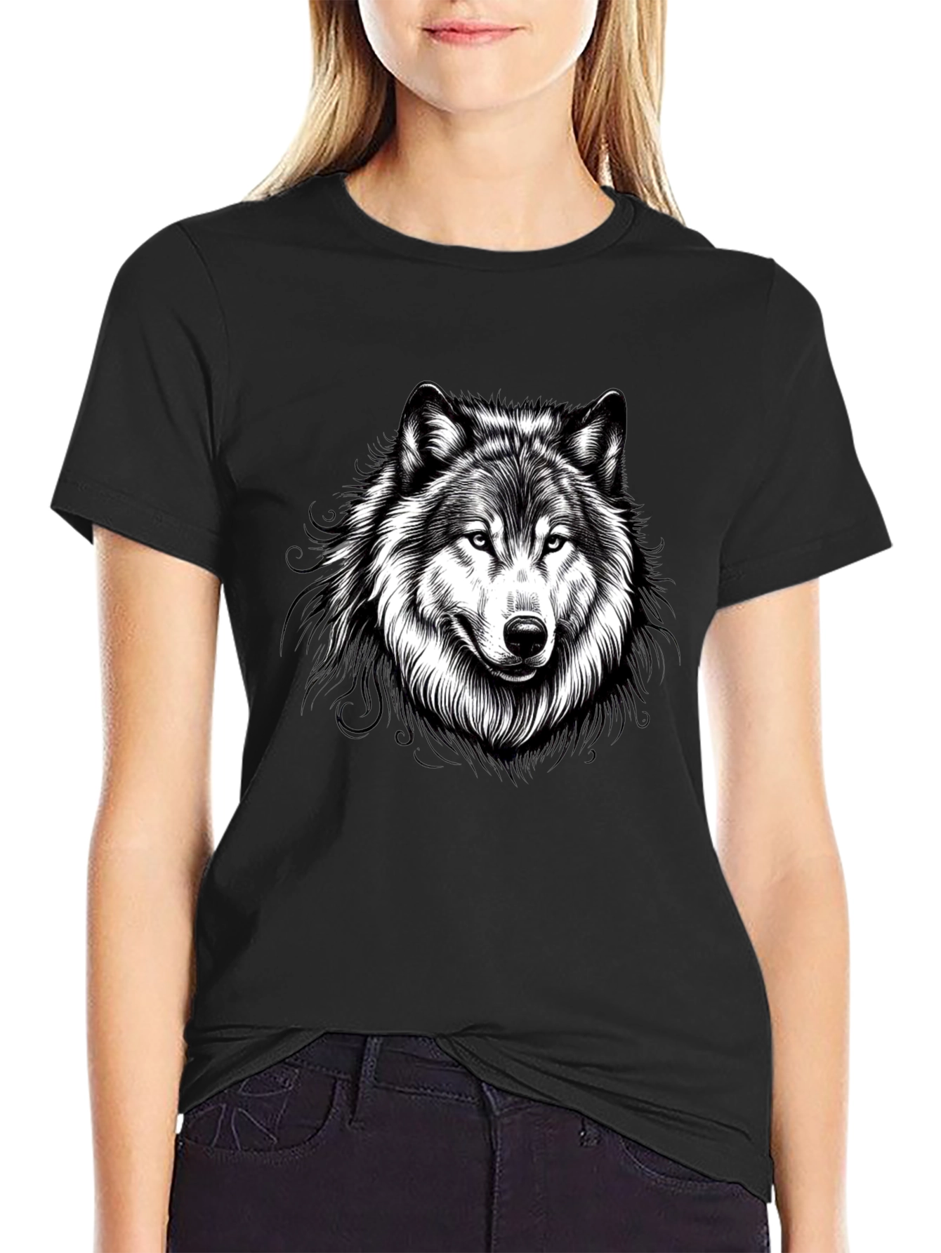 Black Black Wolf Graphic Print Men's T-Shirt view 2