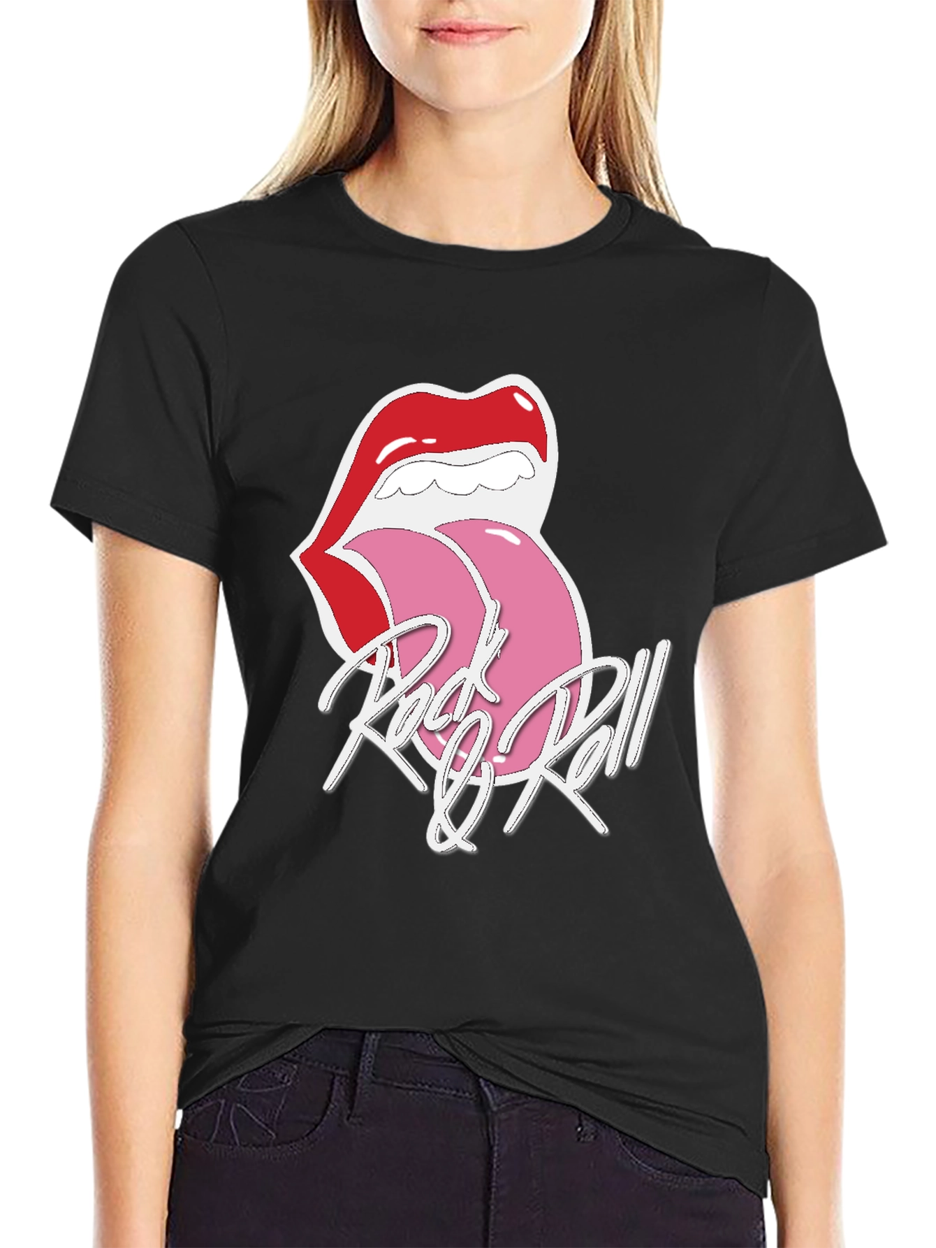 Black Rock & Roll Lips Graphic T-Shirt view 2