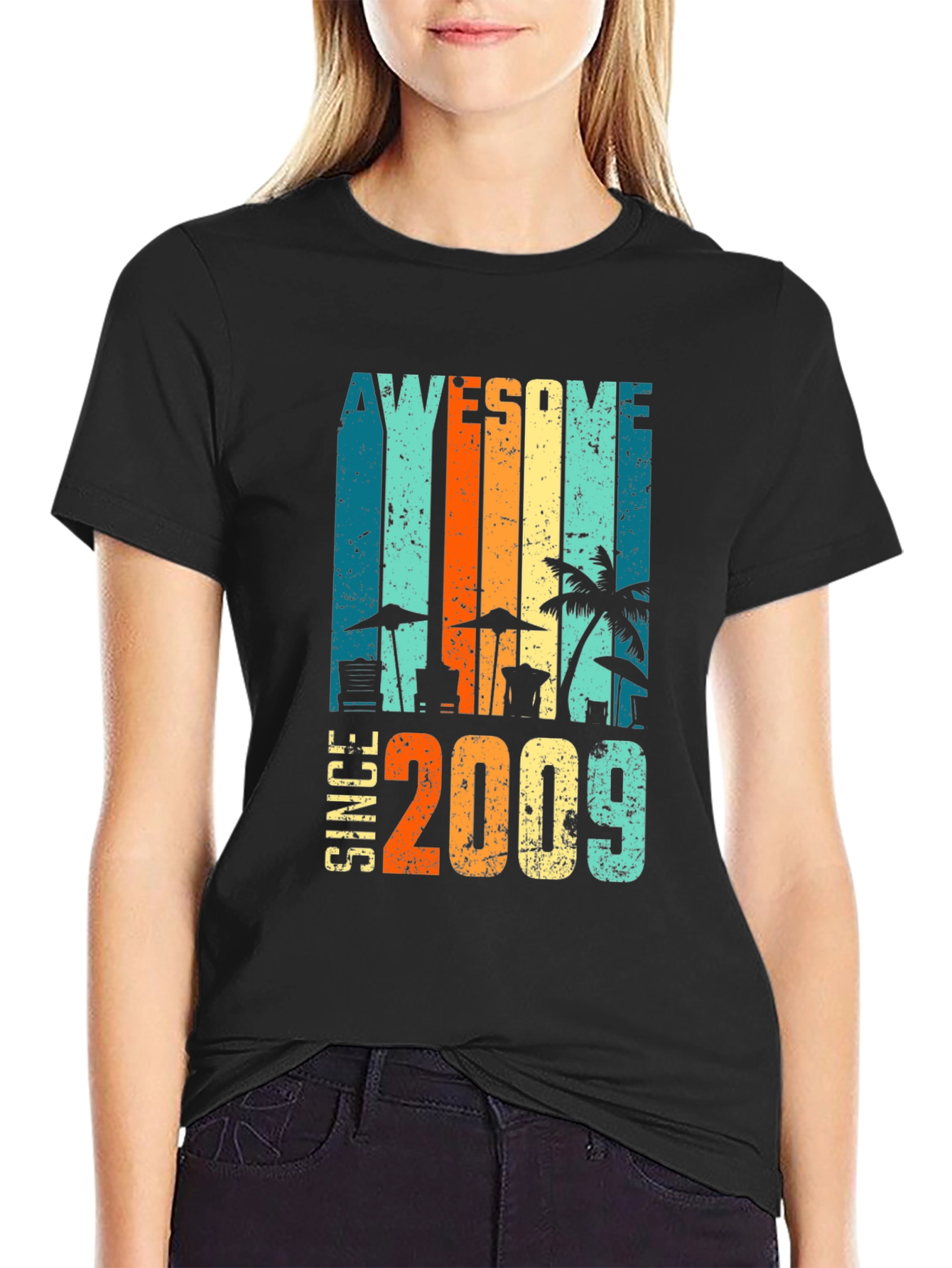 Black Awesome Since 2009 Graphic T-Shirt view 2