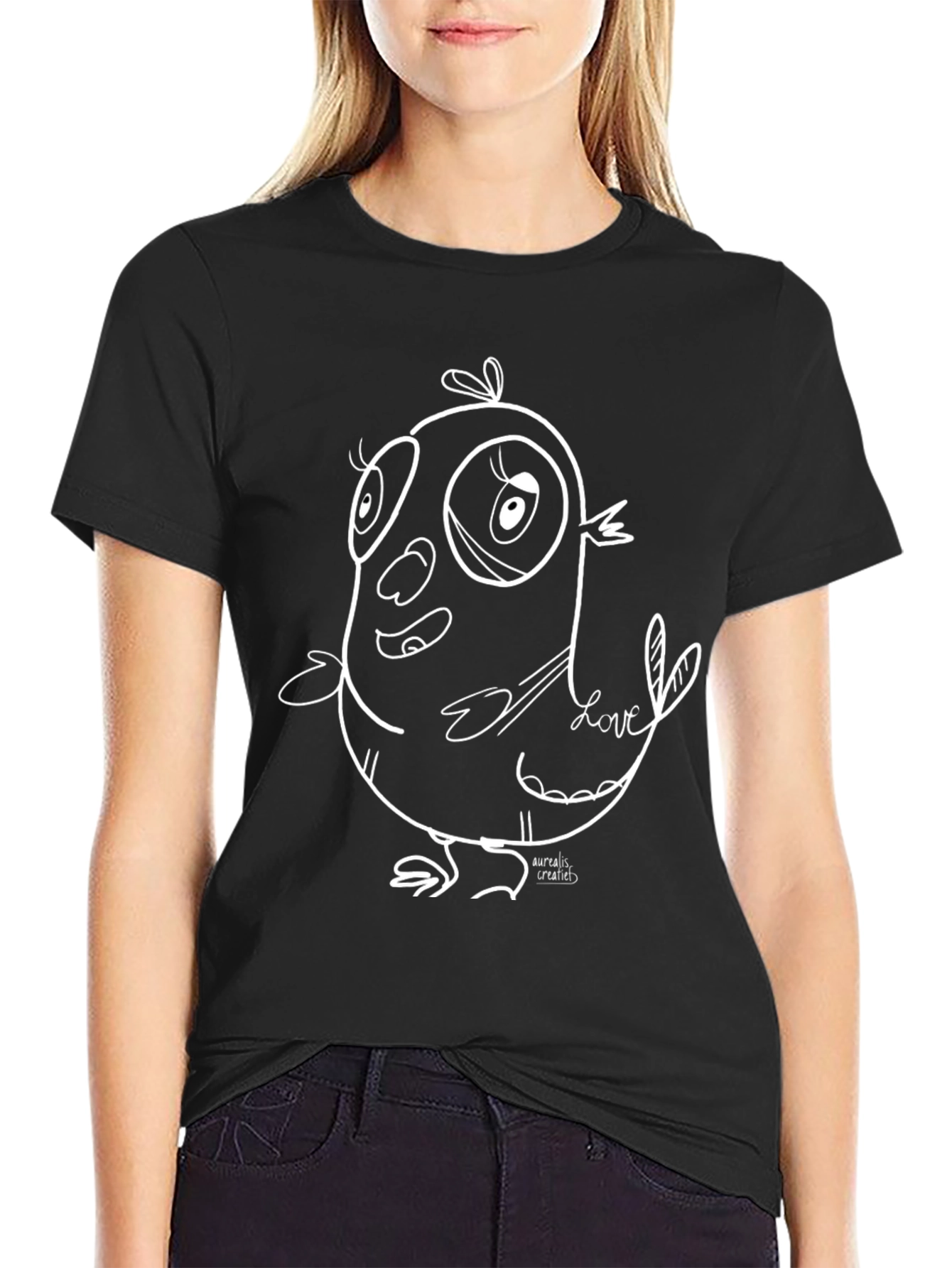 Black Cartoon Bird Graphic Tee - Black T-Shirt view 2