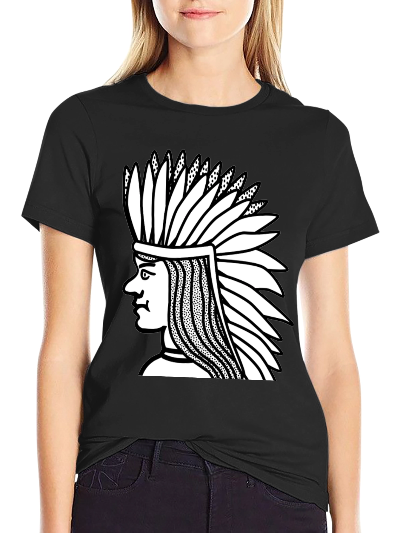 Black Native American Chief Graphic Black T-Shirt view 2