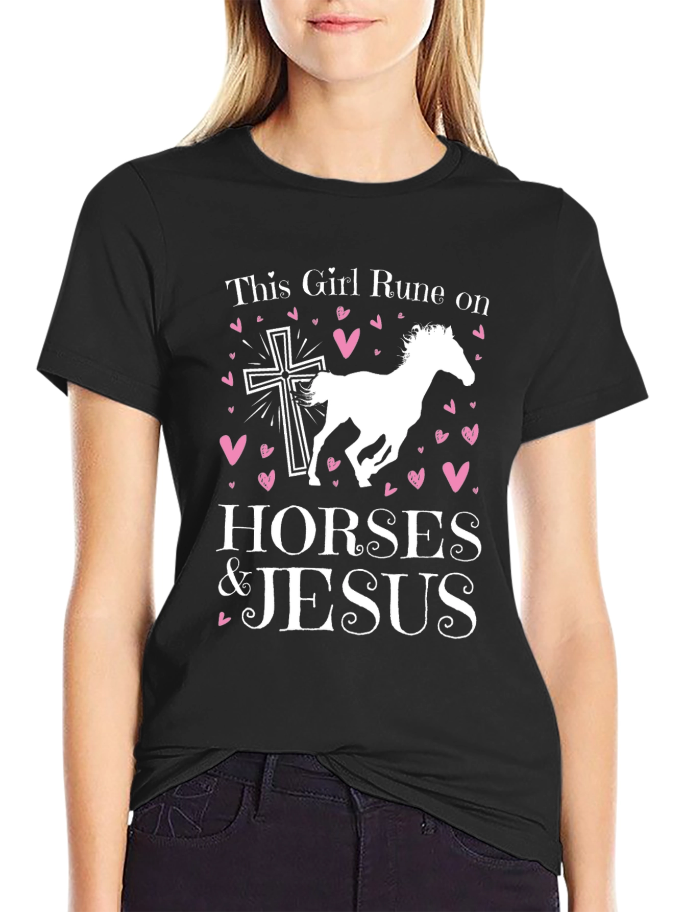 This Girl Runs on Horses & Jesus Black T-Shirt - 2