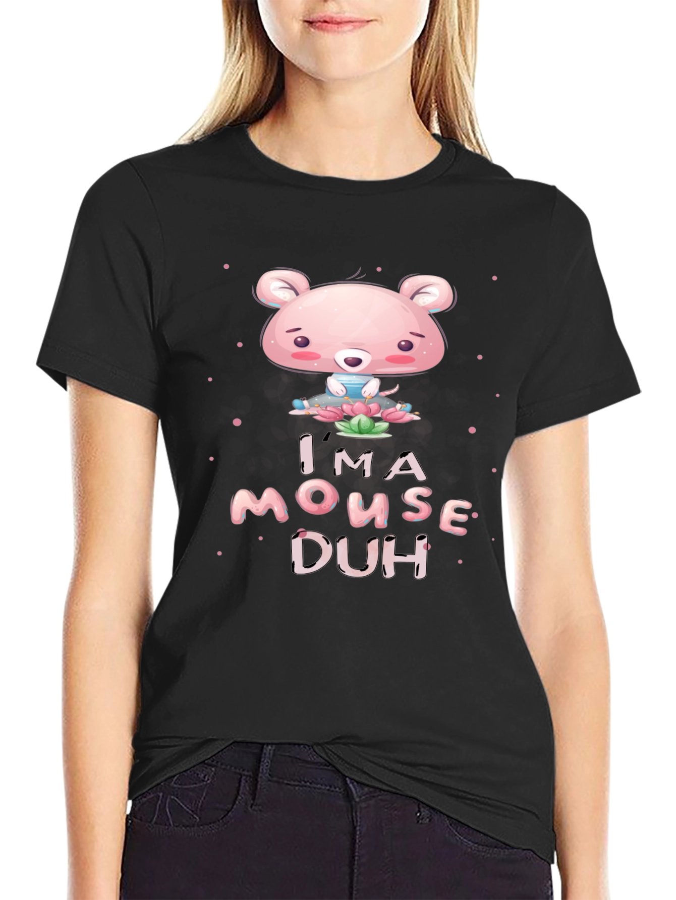 Black I'm A Mouse, Duh! Black Graphic T-Shirt view 2