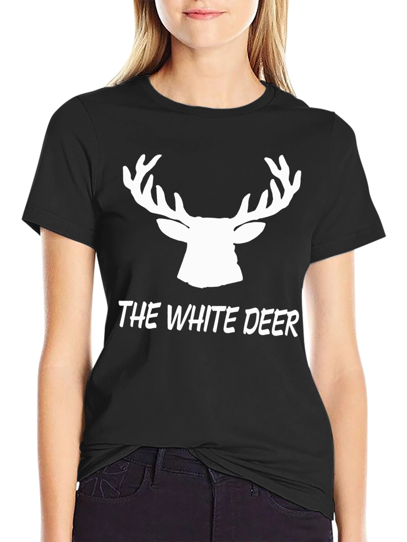 Black The White Deer Graphic Tee - Black Cotton T-Shirt view 2