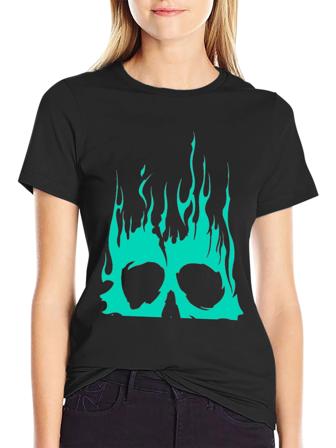 Black Skull Flames Graphic Tee - Black view 2
