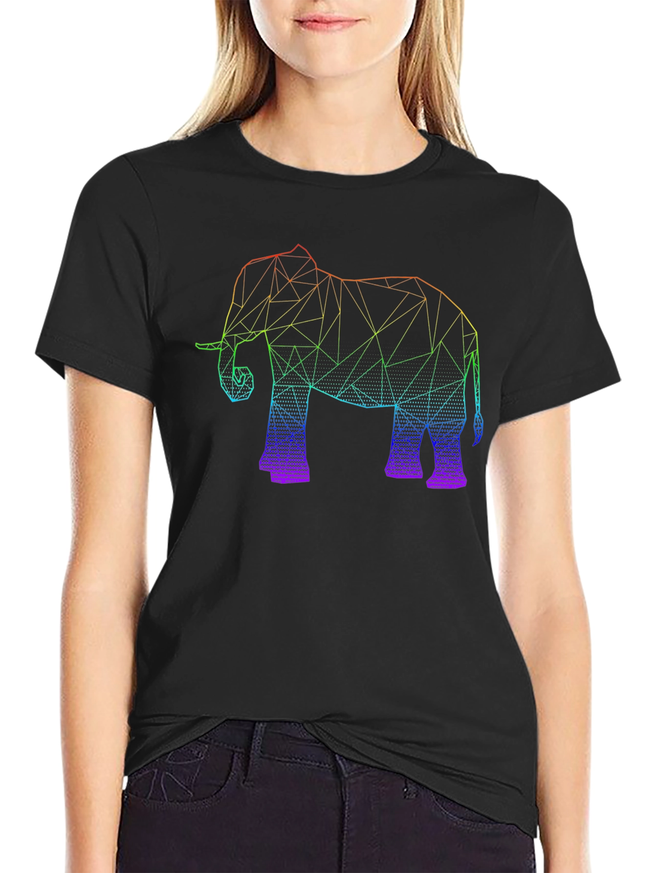 Black Geometric Elephant Graphic Tee - Black view 2