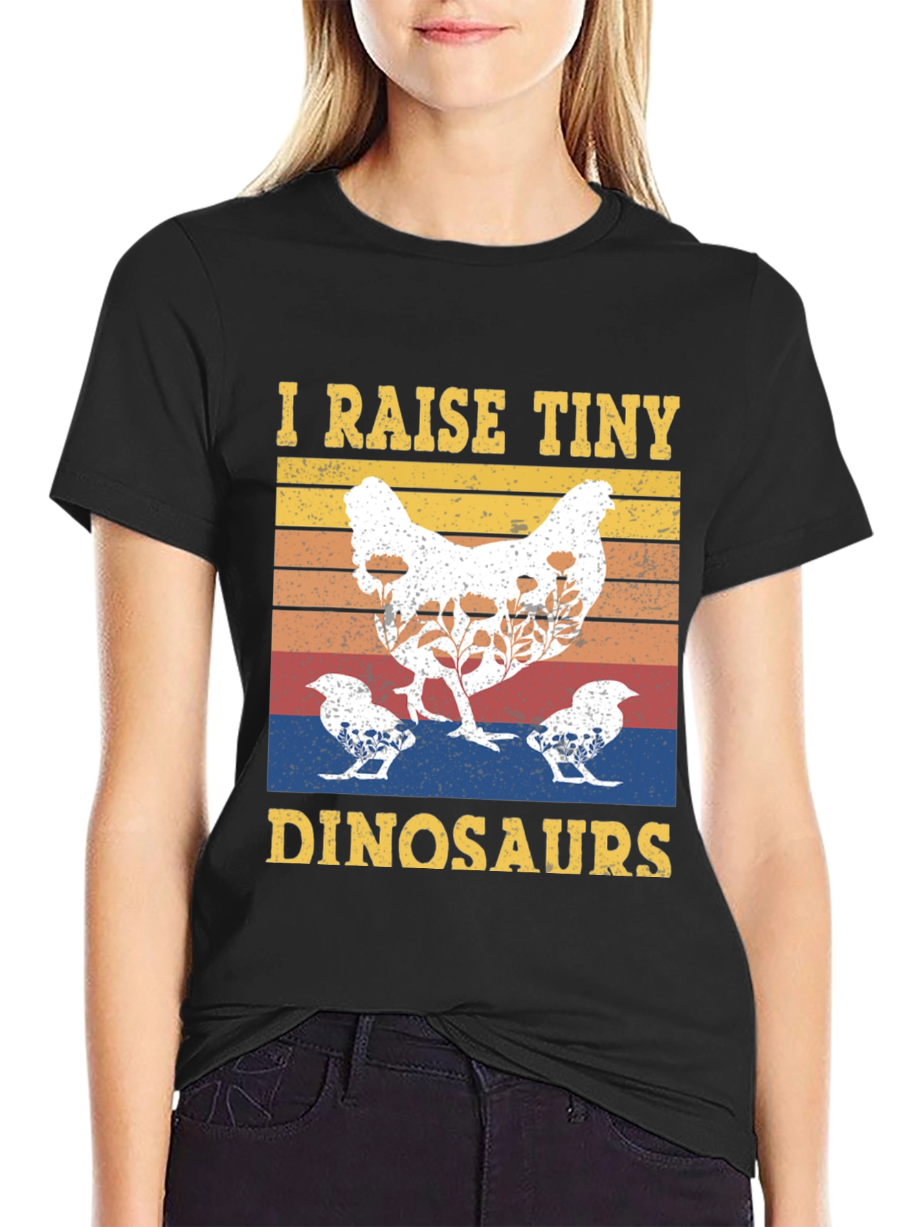 Black I Raise Tiny Dinosaurs Chicken T-Shirt view 2