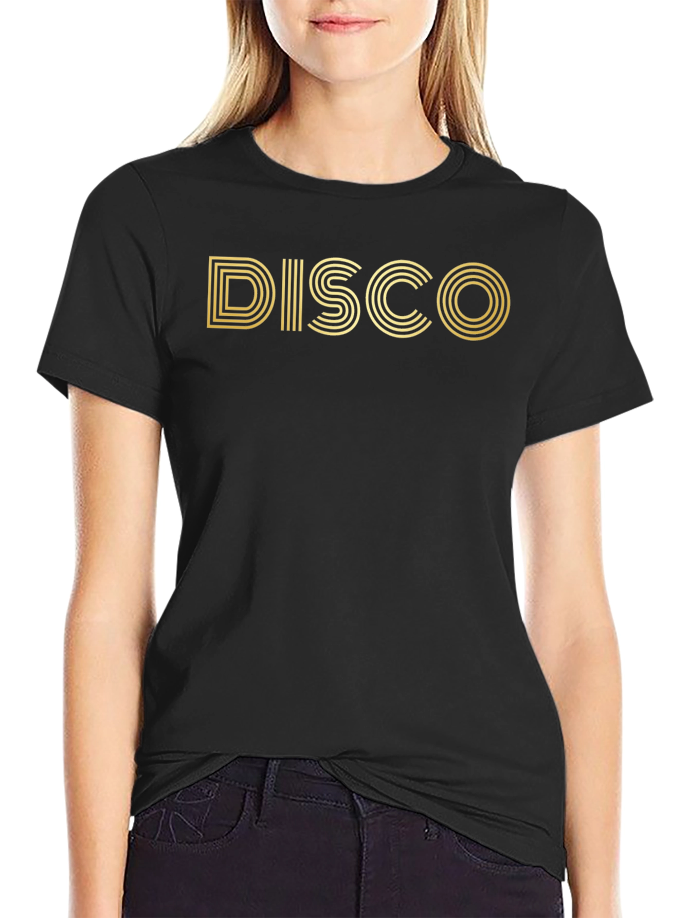 Black Retro Disco T-Shirt - Gold Lettering view 2