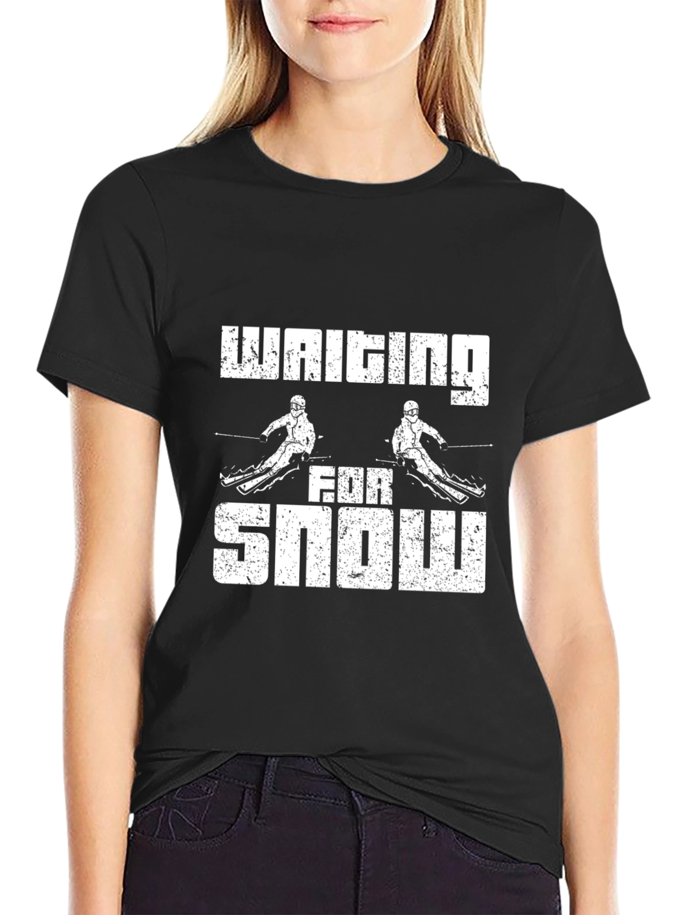 Black Waiting For Snow Graphic Tee - Skiing T-Shirt view 2