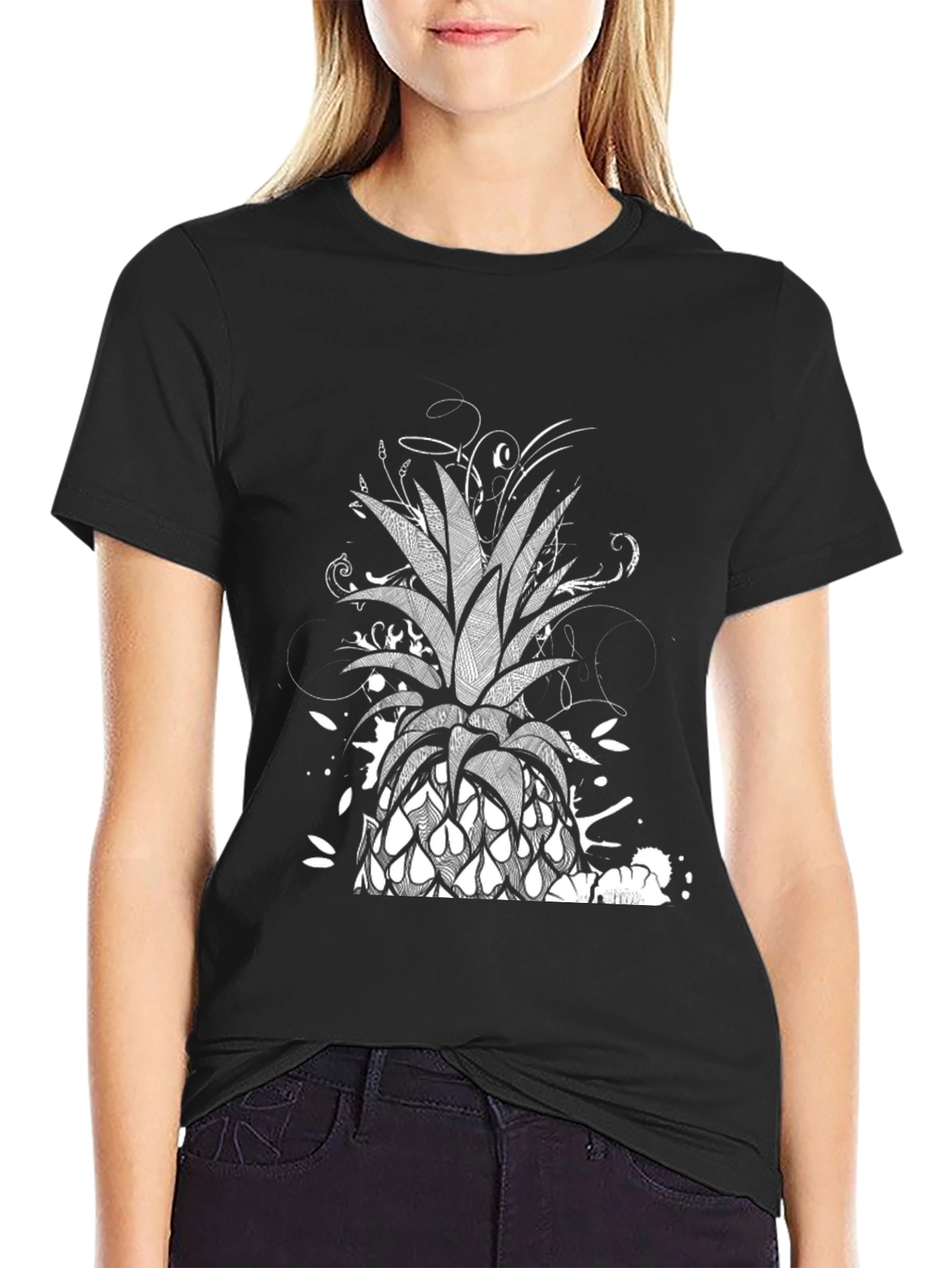 Black Pineapple Graphic Black T-Shirt view 2