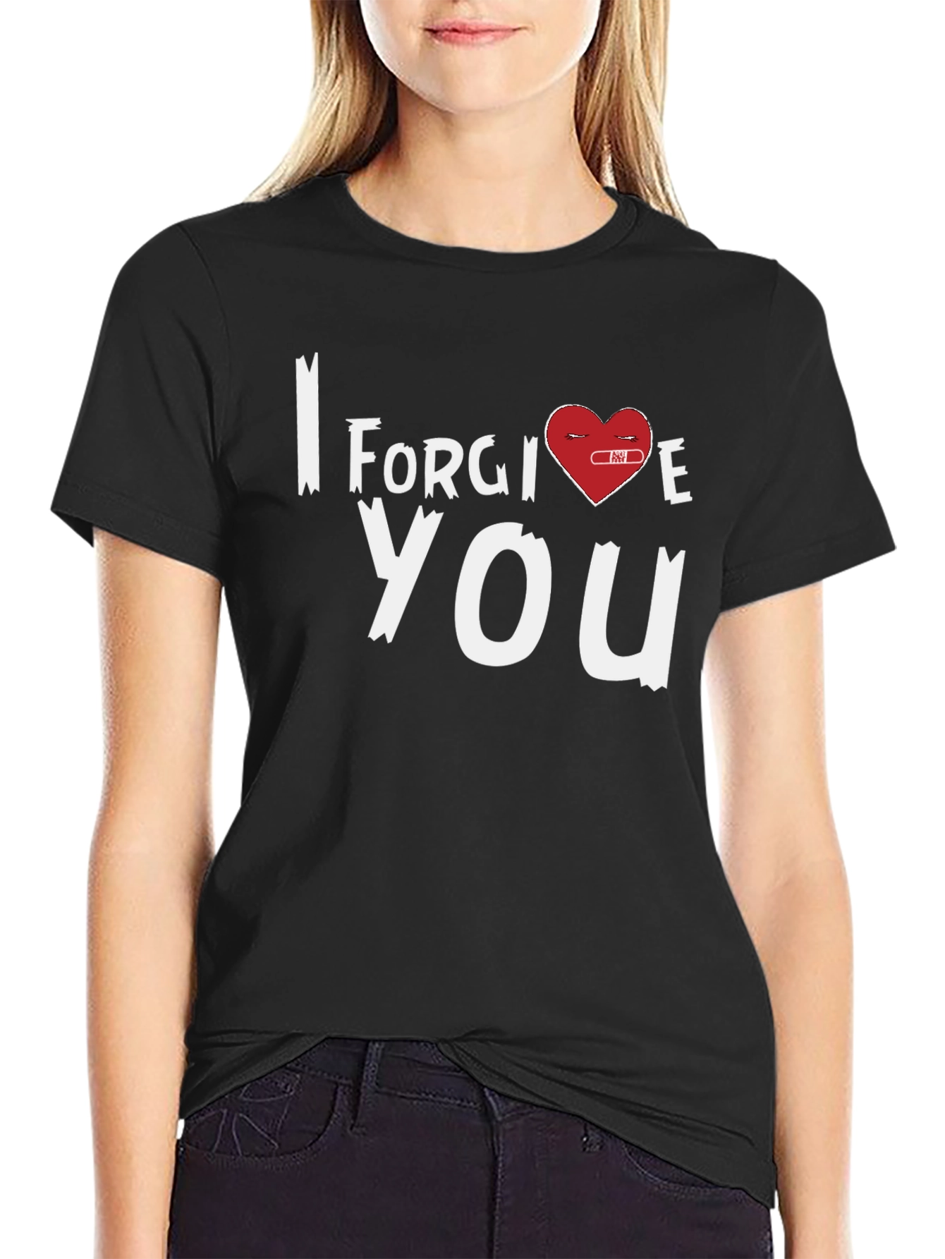Black I Forgive You Heart Graphic Tee - Black Cotton Blend view 2