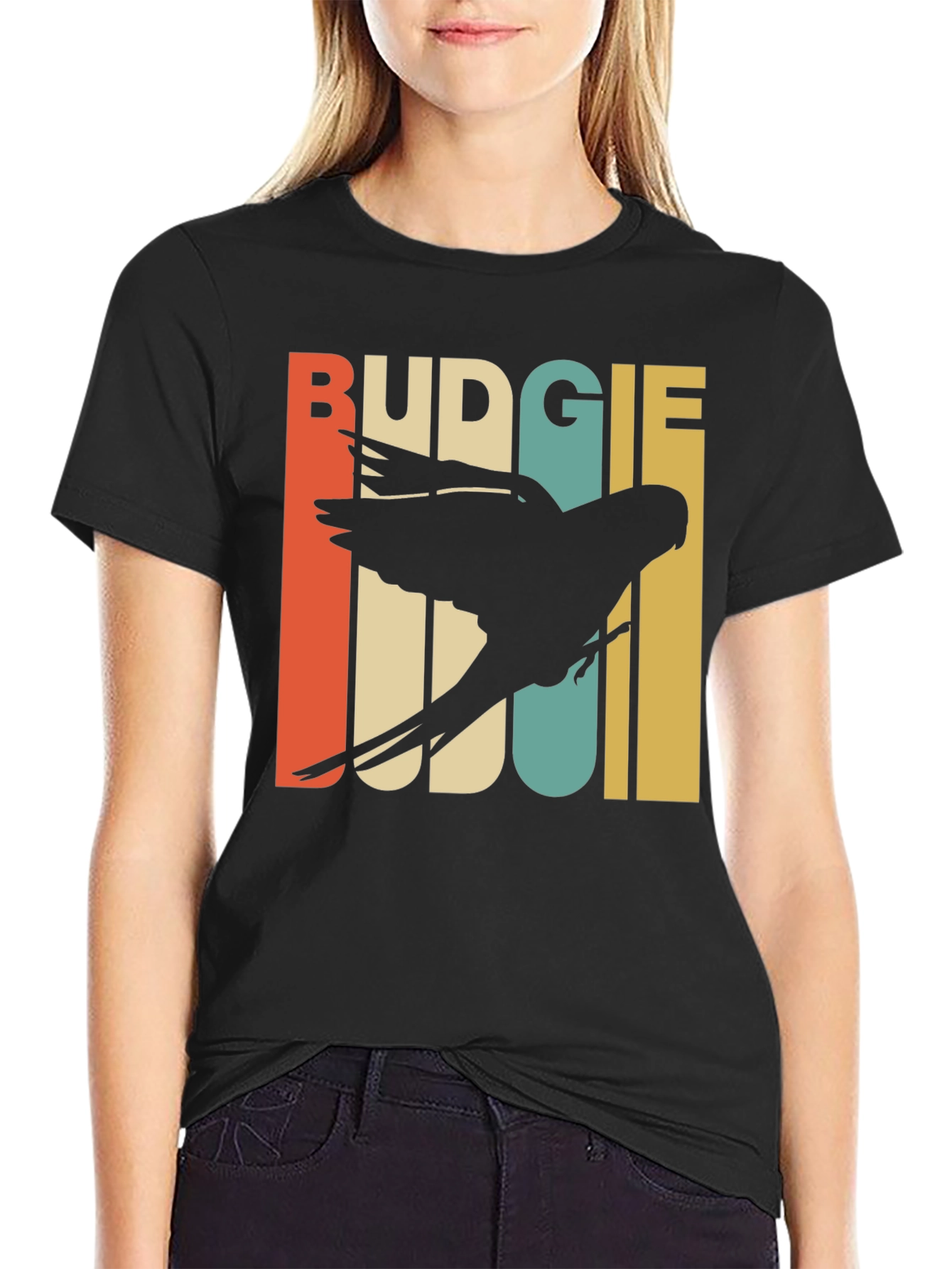 Black Retro Budgie T-Shirt view 2