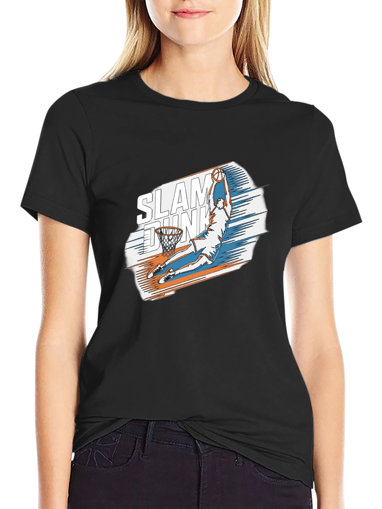 Black Slam Dunk Graphic Tee - Stylish Black Cotton T-Shirt view 2