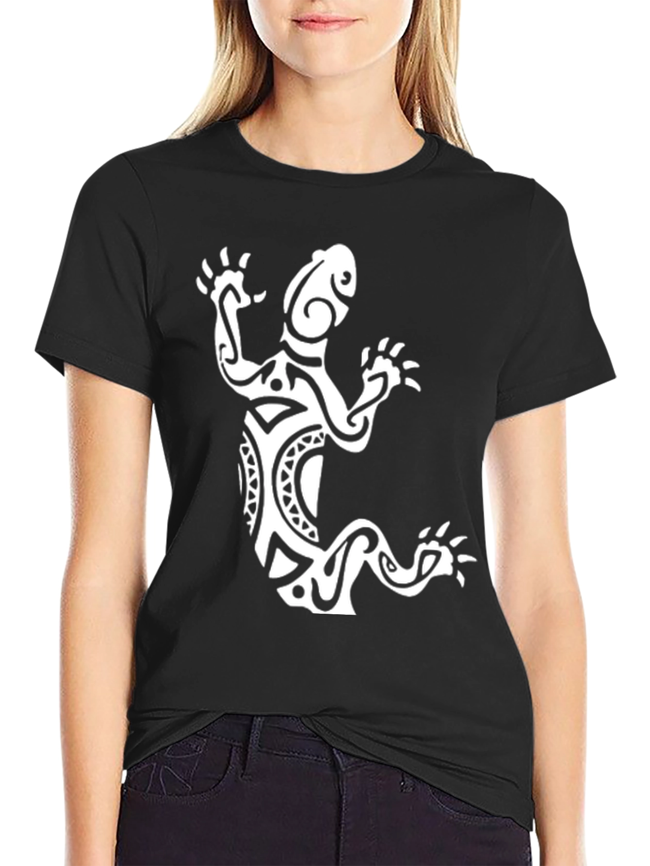 Black Tribal Lizard Graphic Tee - Black view 2