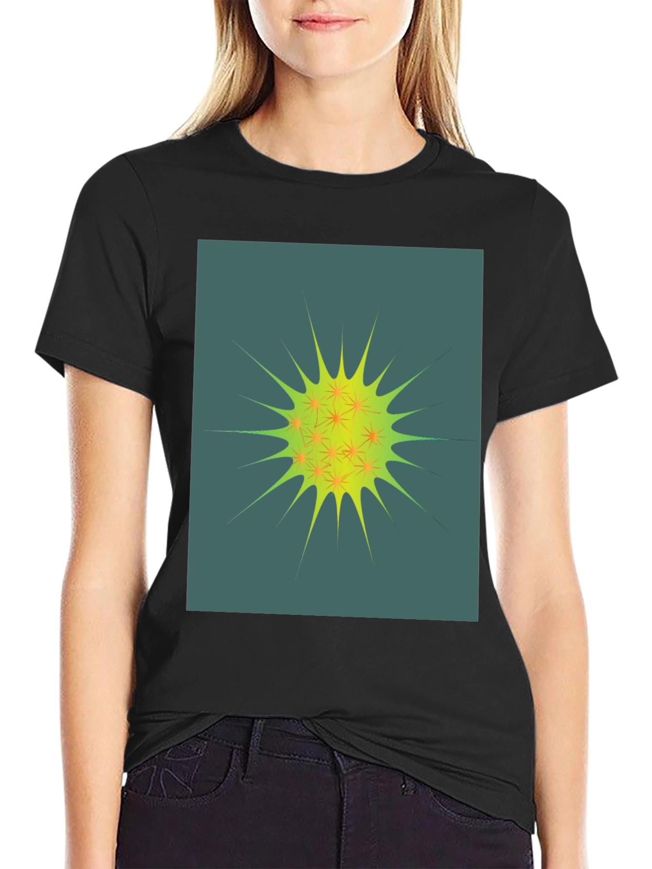Black Abstract Spiky Graphic Tee - Unisex Black T-Shirt view 2