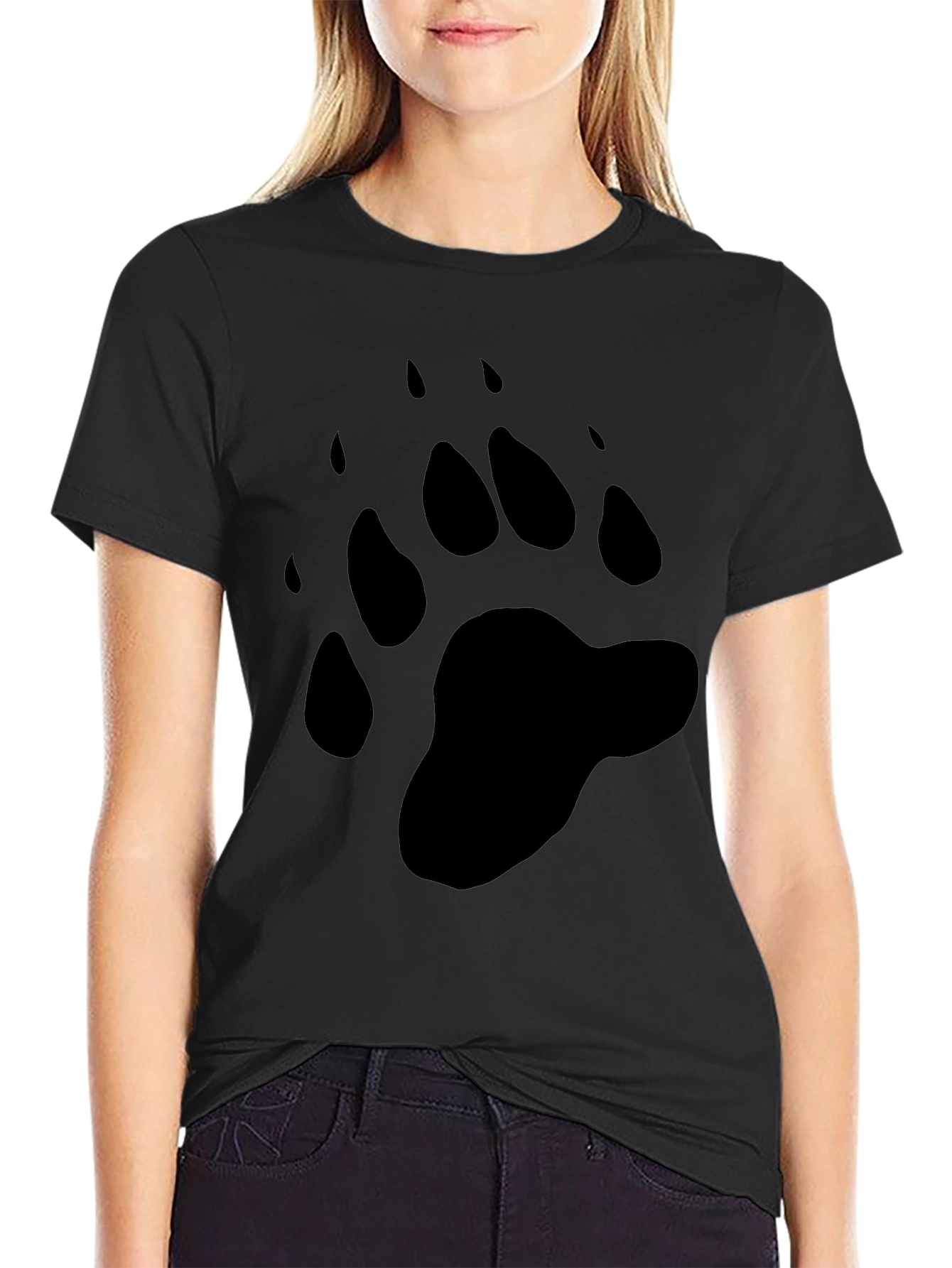 Black Bear Paw Print Black Graphic Tee view 2