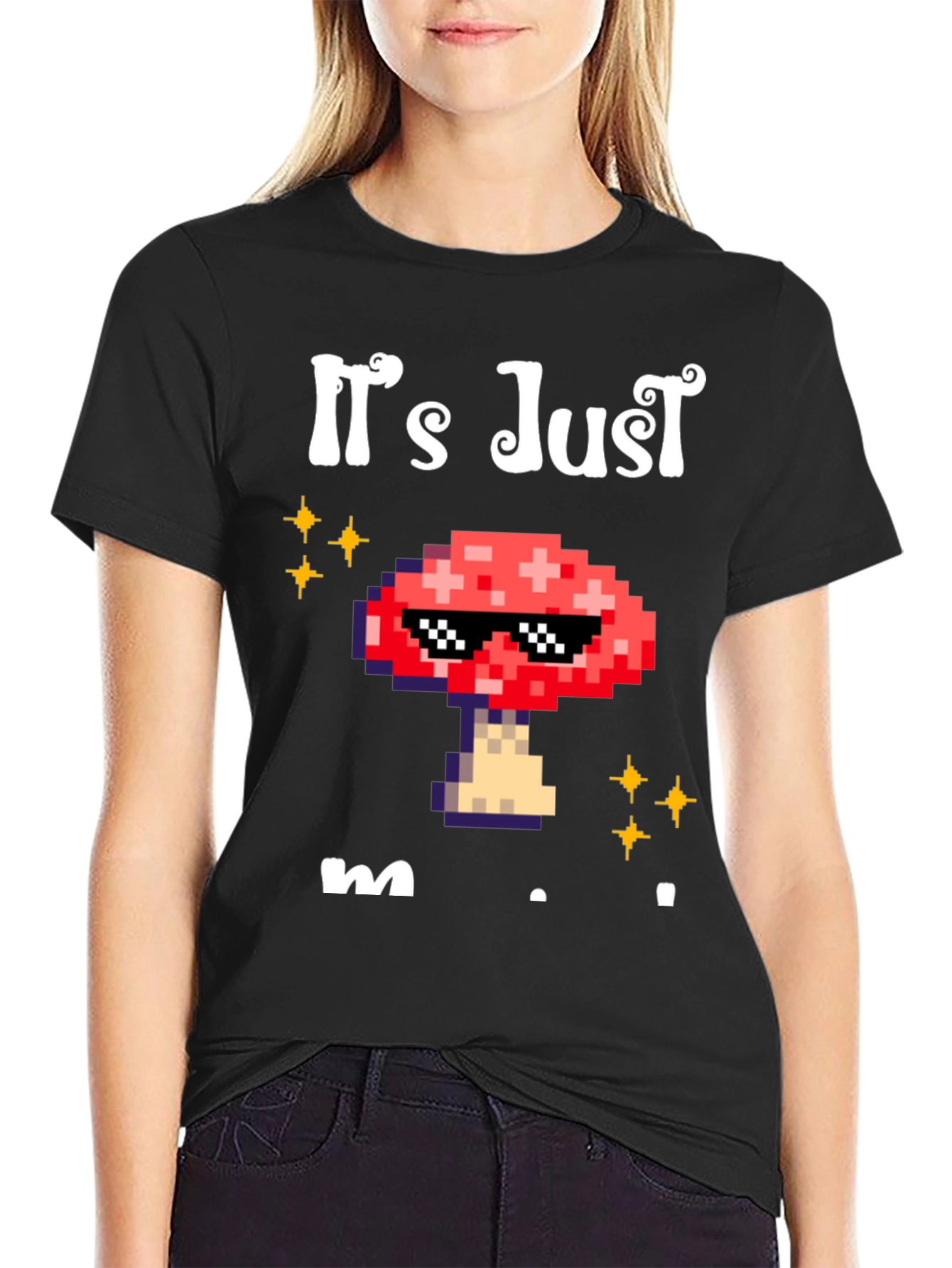 Black It's Just Mushroom T-Shirt view 2