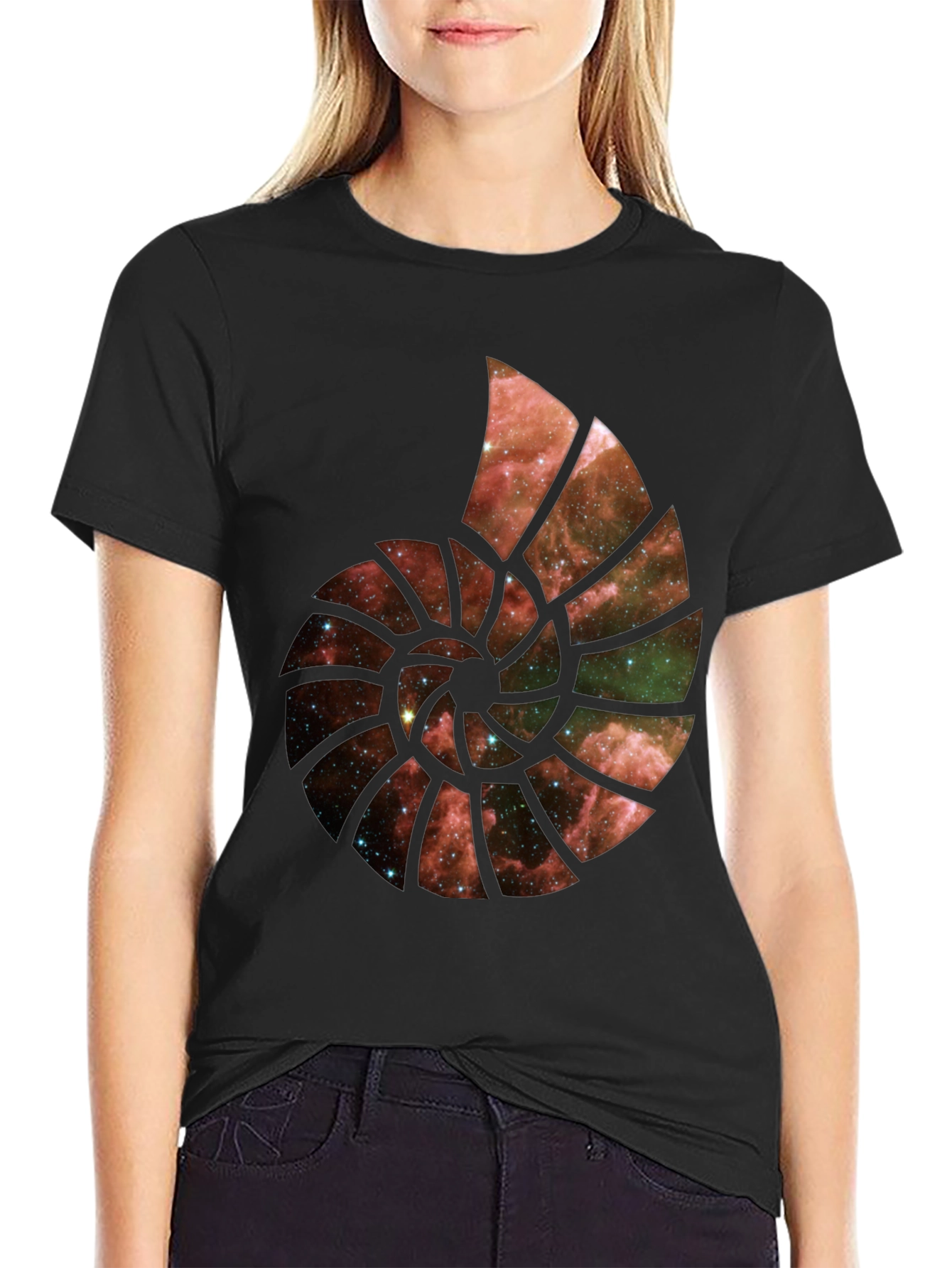 Black Galaxy Nautilus Graphic Tee - Black Cotton Blend view 2