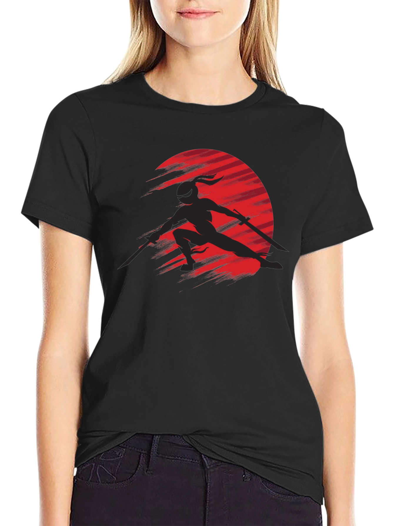 Black Ninja Silhouette Graphic Black T-Shirt view 2