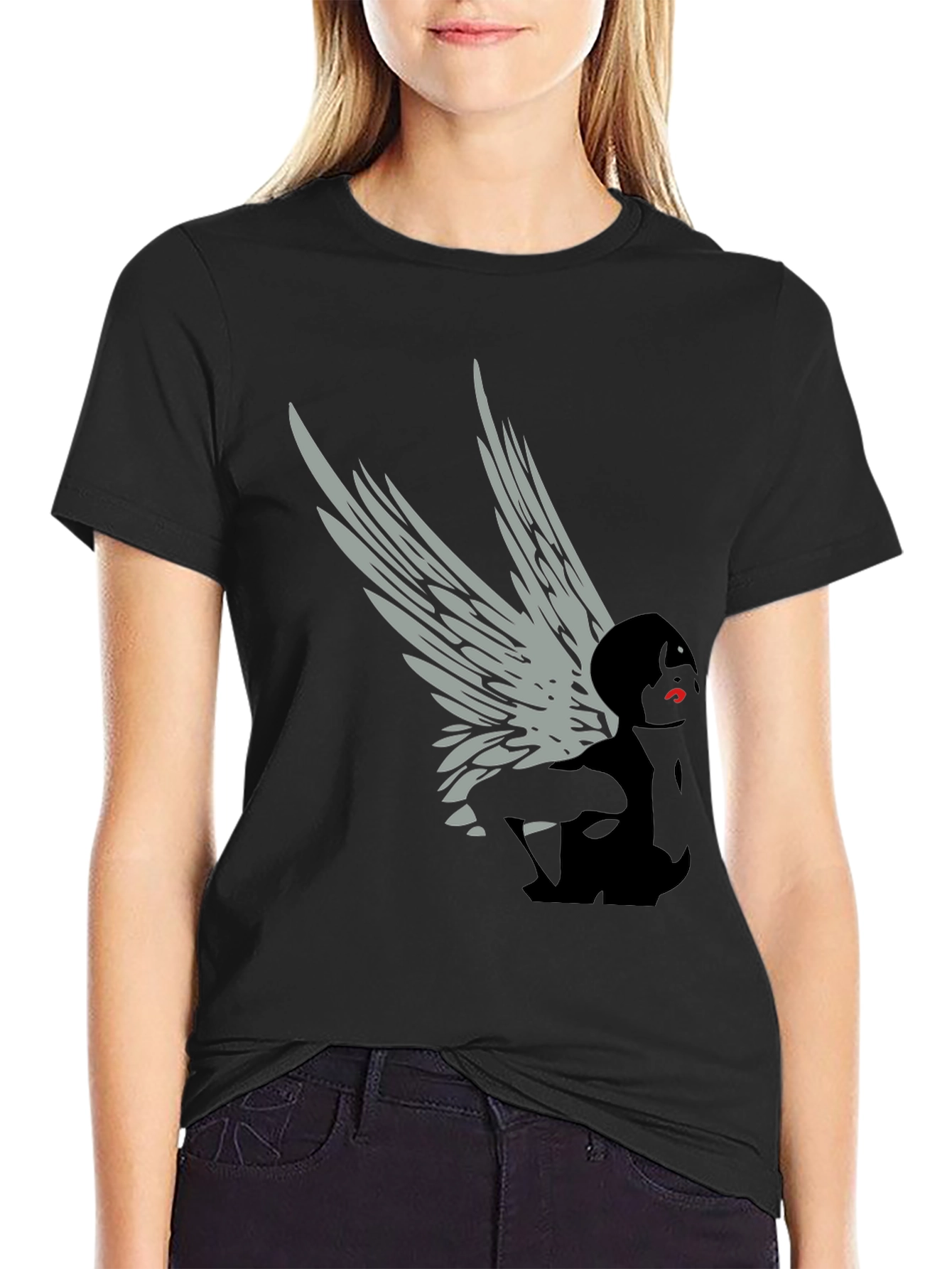 Black Winged Figure Graphic Tee - Stylish Black T-Shirt view 2