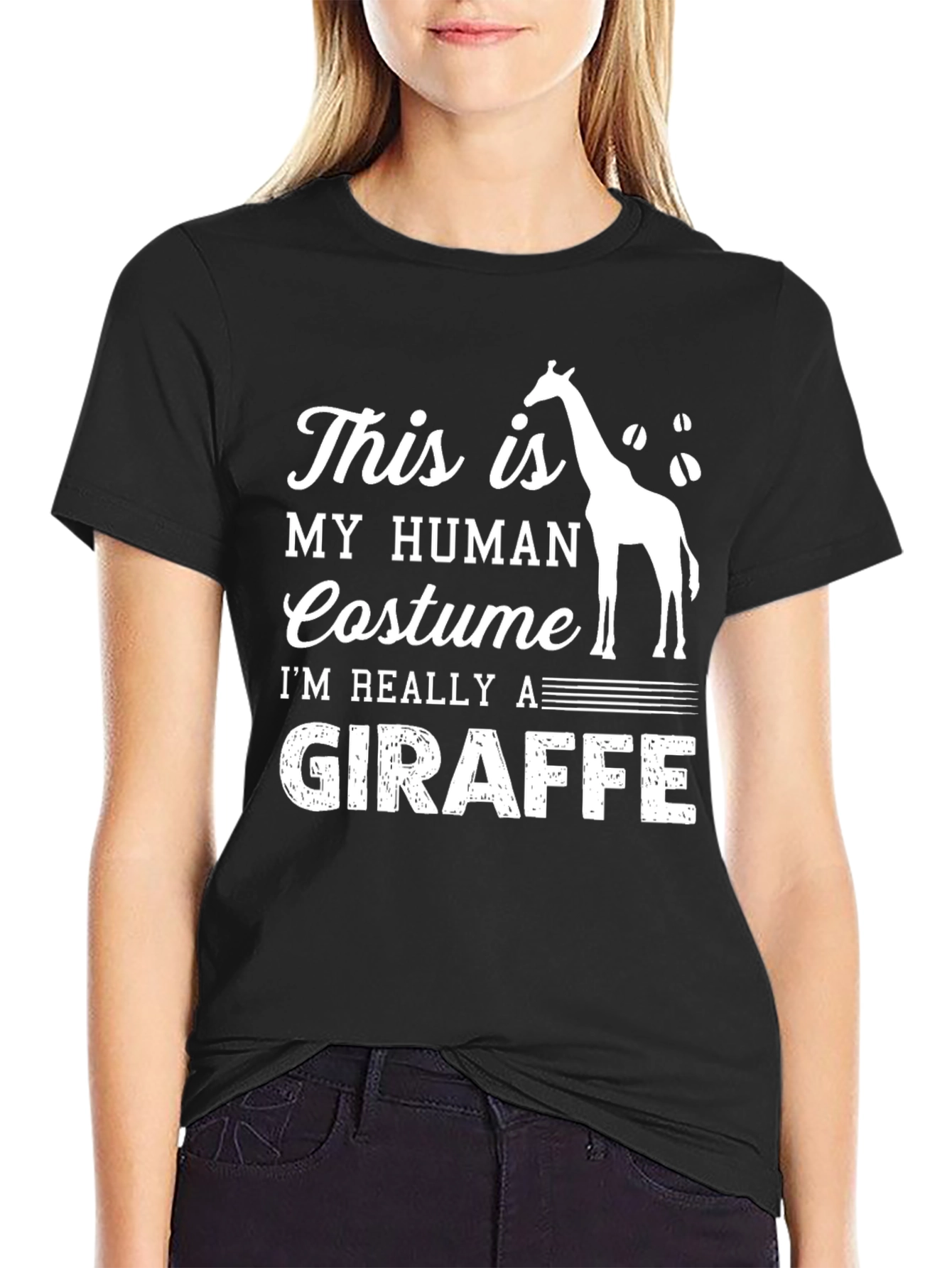 Black Funny Giraffe Costume T-Shirt view 2