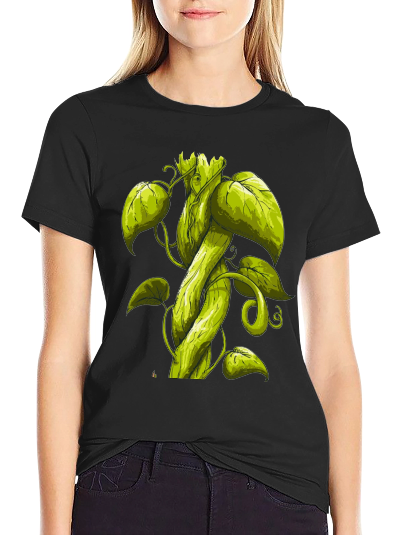 Black Beanstalk Graphic T-Shirt - Black Cotton Tee view 2