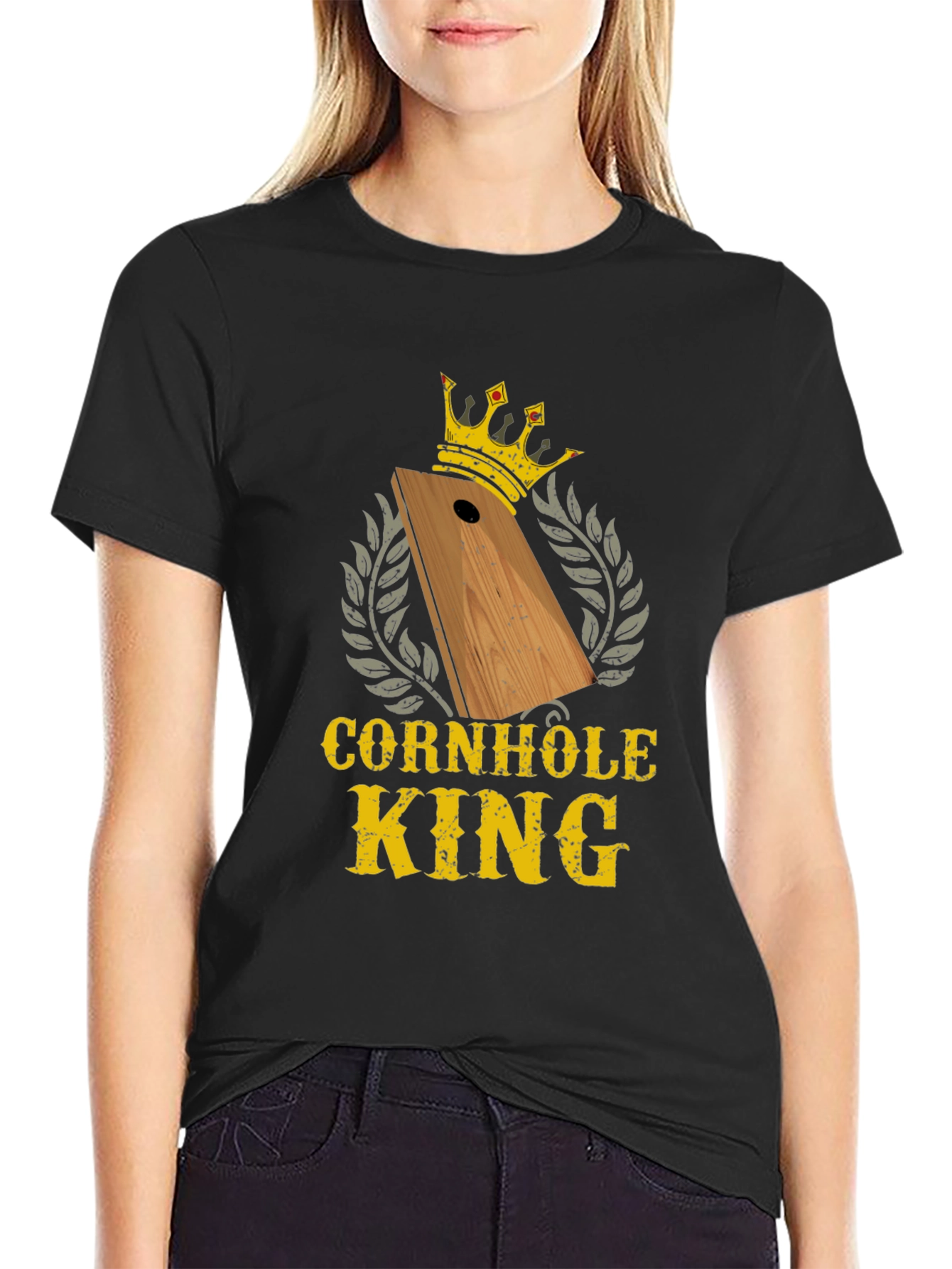 Black Cornhole King T-Shirt - Funny Game Tournament Tee view 2