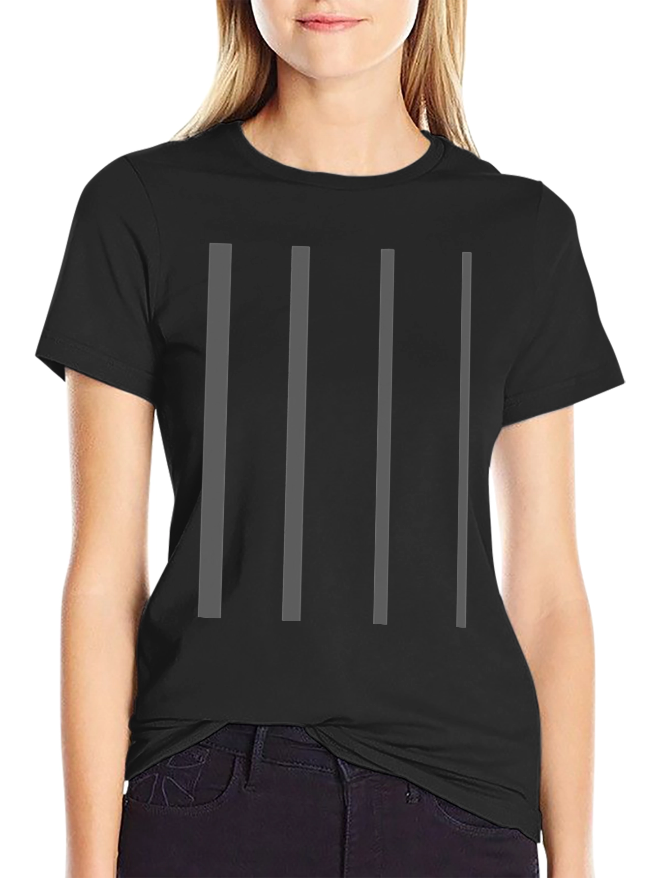 Black Minimalist Striped Black T-Shirt view 2