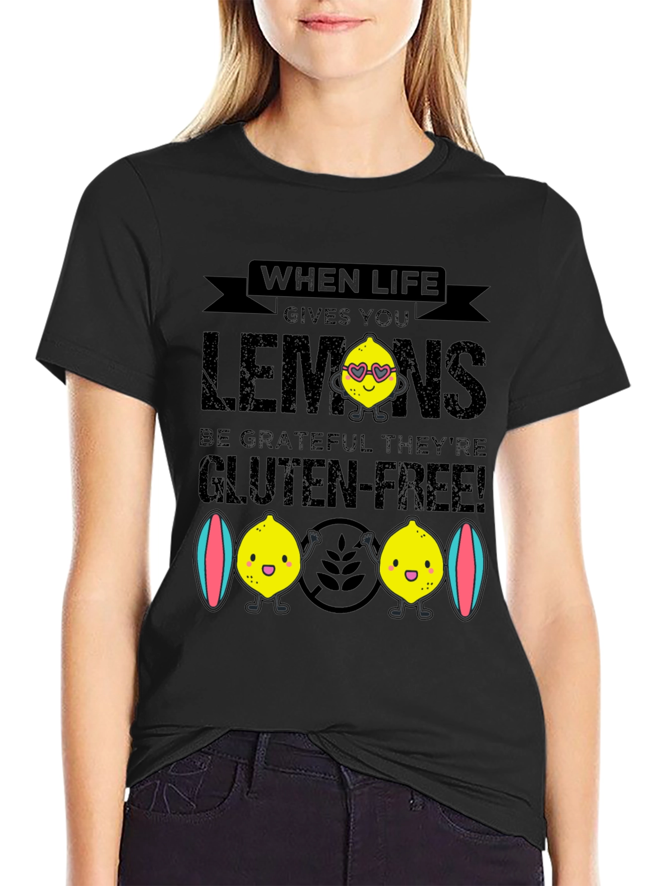 Black Funny Gluten-Free Lemon Graphic Tee view 2