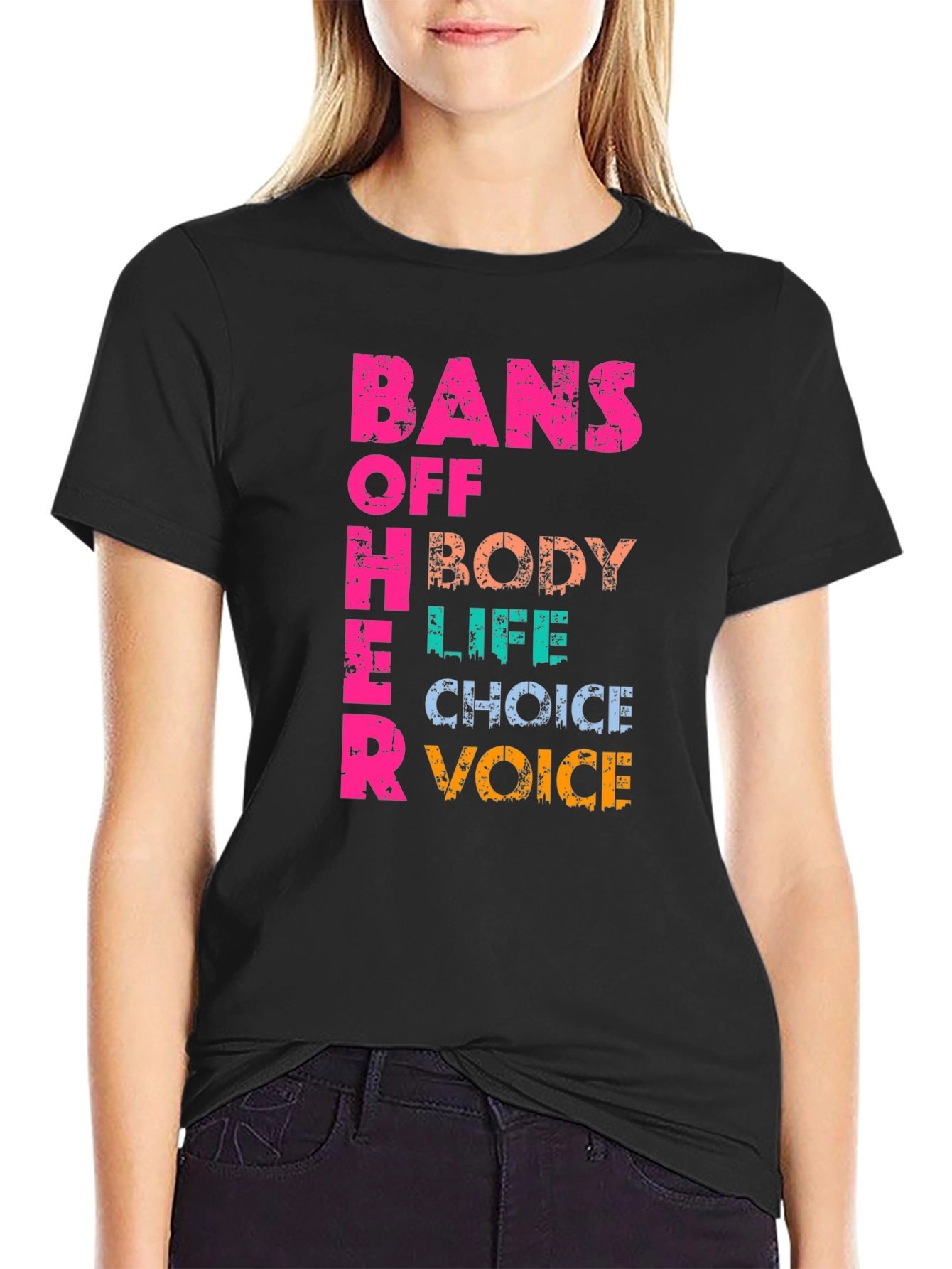Black Bans Off Her Body Pro Choice T-Shirt view 2