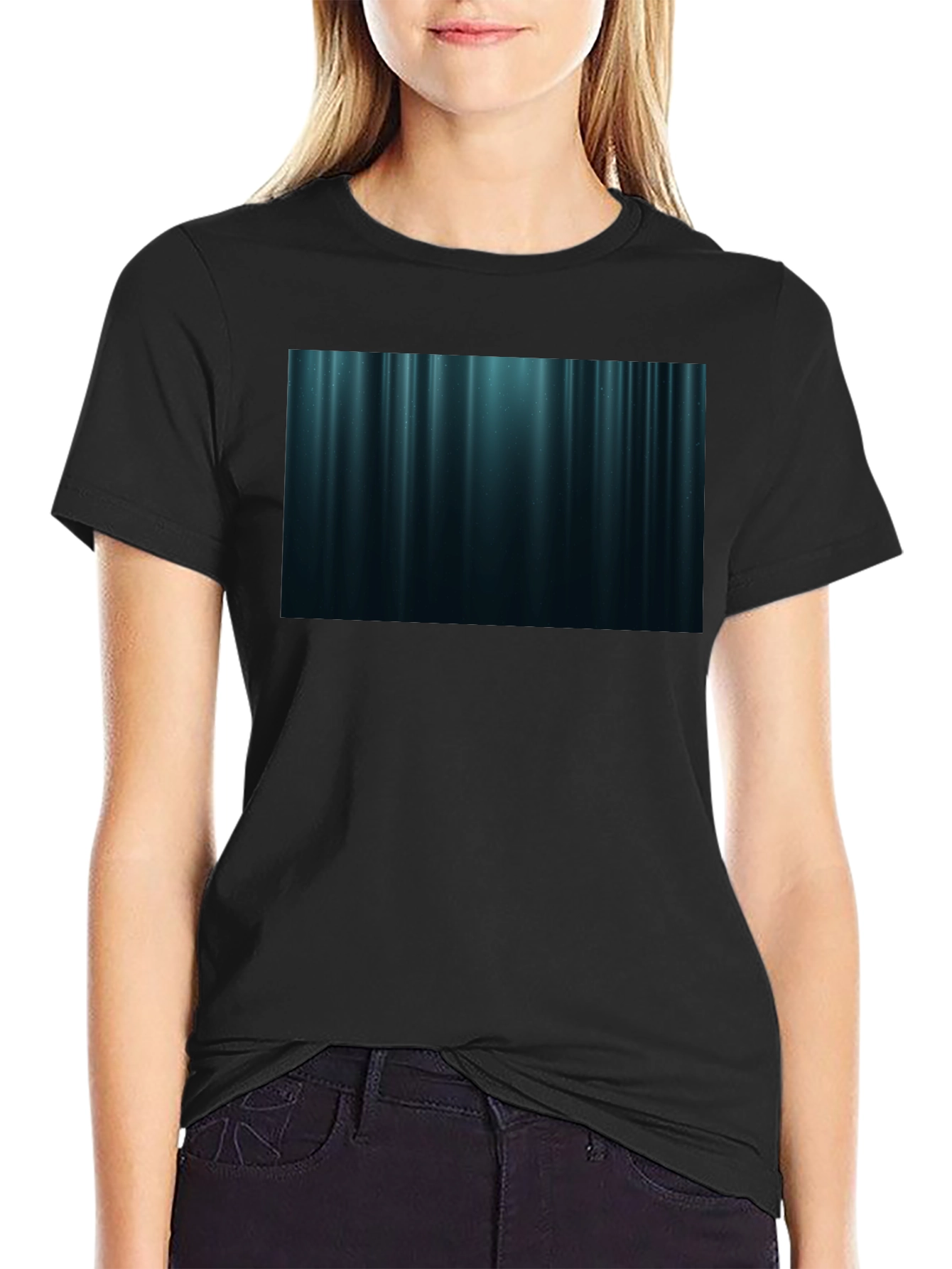 Black Abstract Vertical Stripe T-Shirt - Black view 2