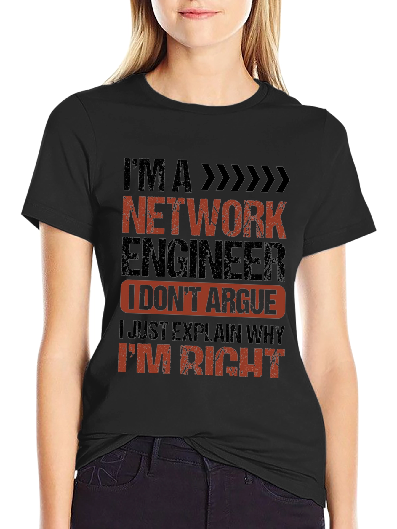 Black Network Engineer Humor T-Shirt - I'm Right view 2
